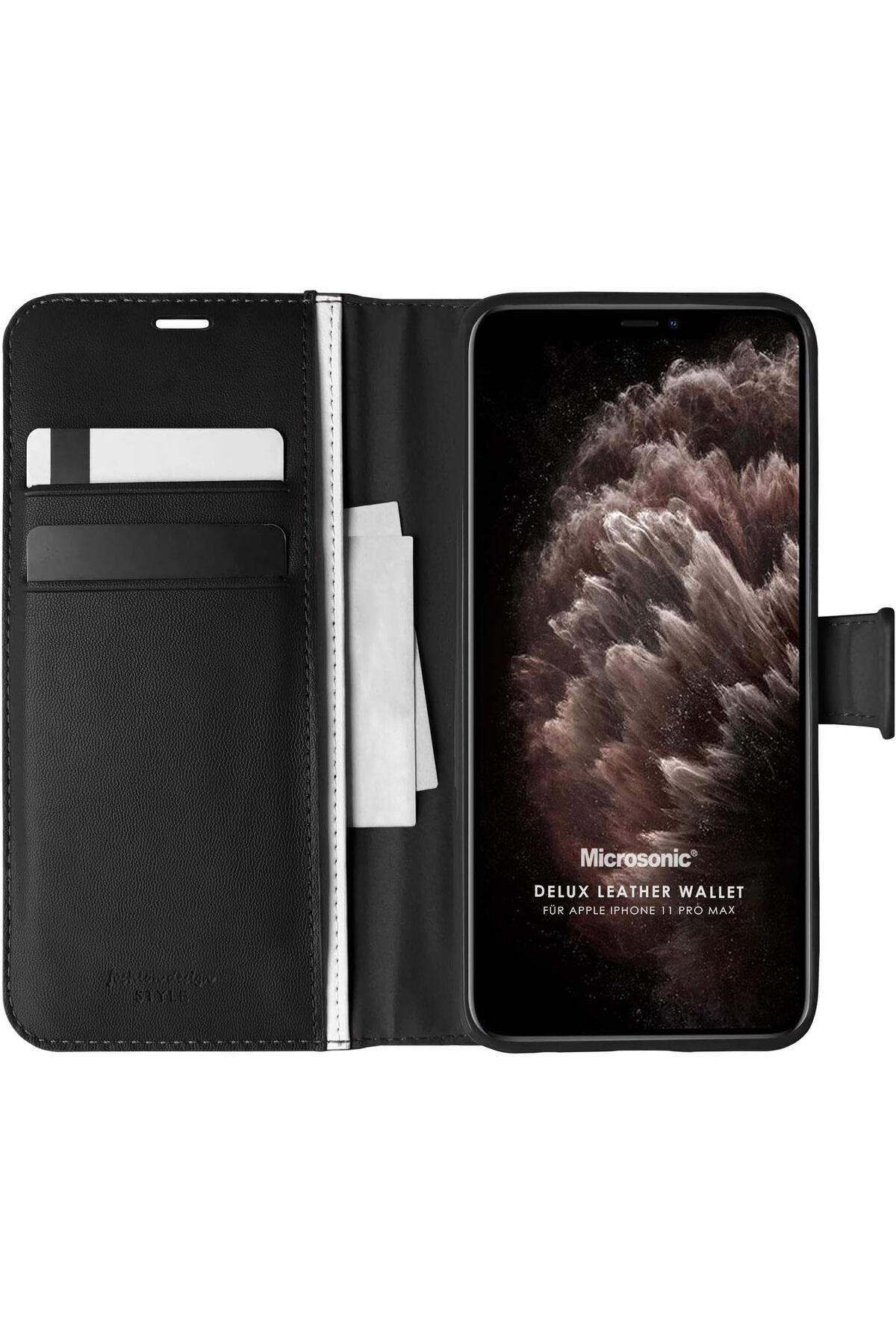 STOREMAX htpshopmx iPhone 11 Pro Max için Kılıf Delux Leather Wallet Siyah [iPhone 11 Pro Max ile Uyumlu K