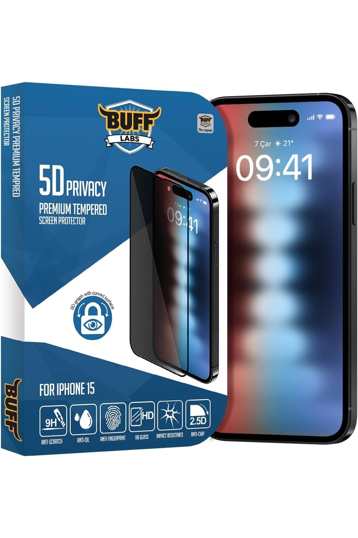 yenibagshop LABS iPhone 15 ile Uyumlu 5D Privacy Hayalet Ekran Koruyucu
