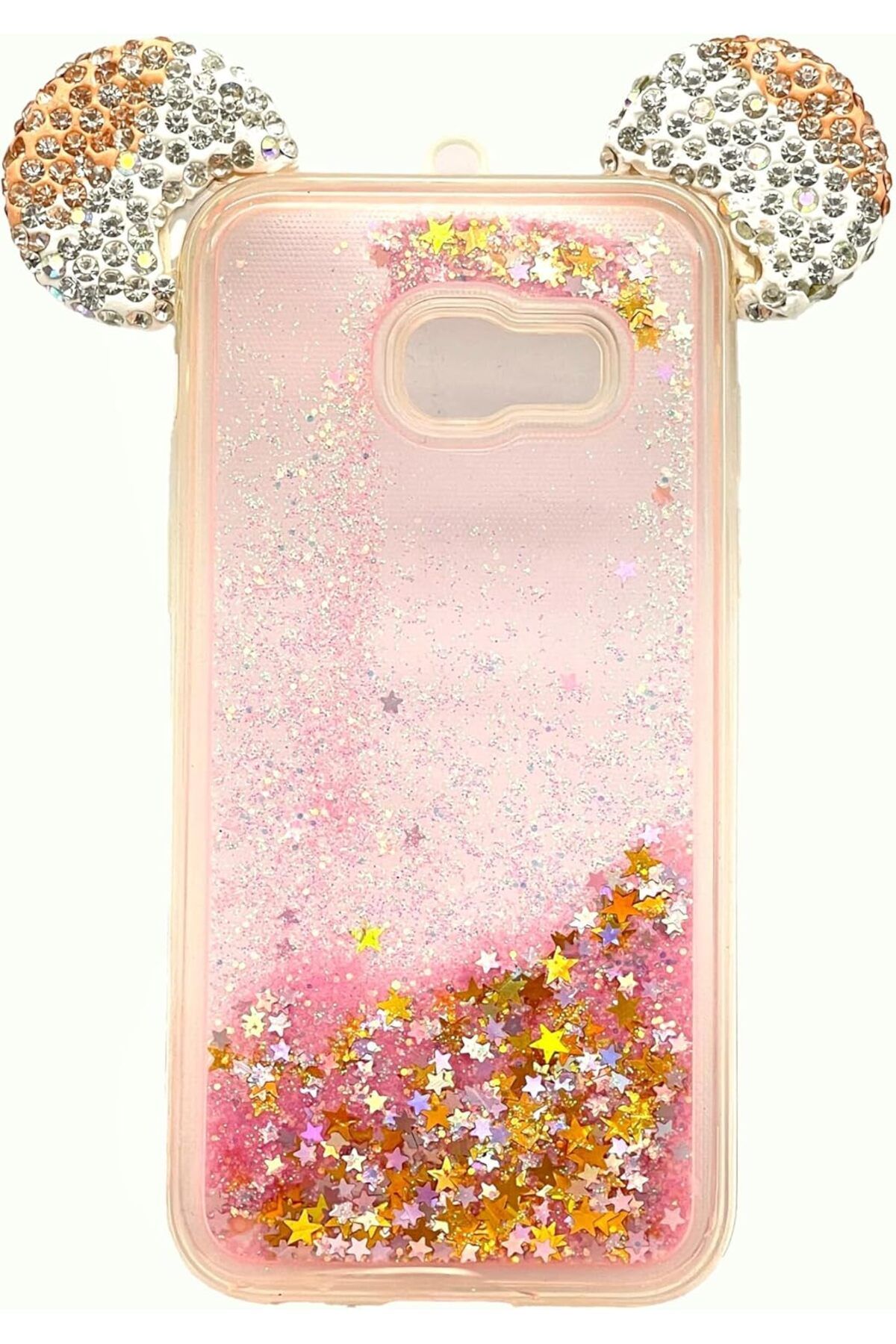 STOREMAX nffashopm Galaxy A3 2017 Uyumlu Sıvılı Taşlı Micky Kulaklı Silikon Kılıf (Altın Rengi) stor