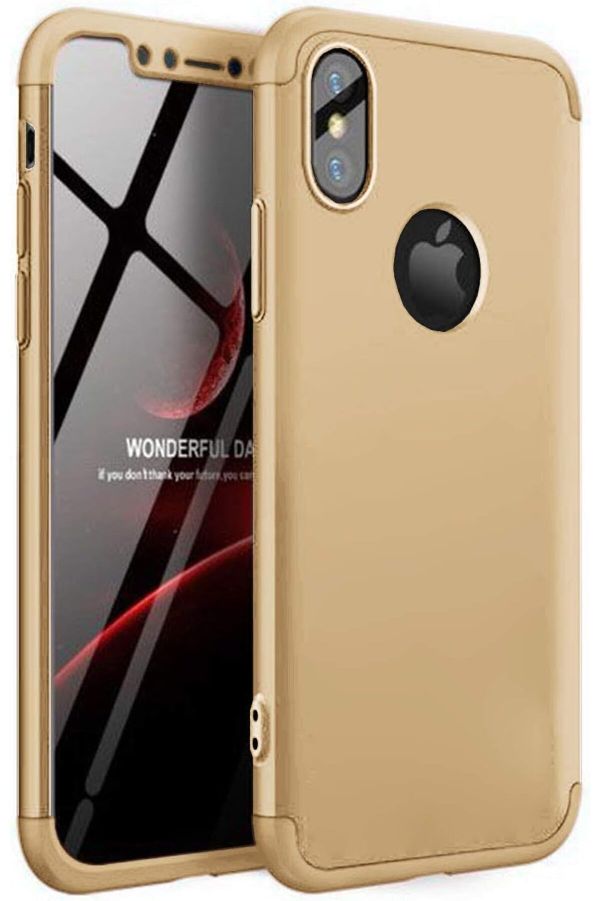 STOREMAX htpshopmx iPhone X için Kılıf Double Dip 360 Protective Gold [iPhone X ile Uyumlu Kılıf - Gold]