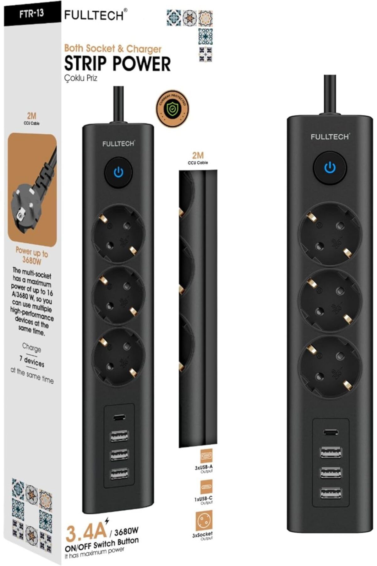 STOREMAX mrttnca Akım Korumalı 3'lü Priz, Çoklu Priz, Çocuk Korumalı ve Isıya Dayanıklı Yapı, 3x Pr