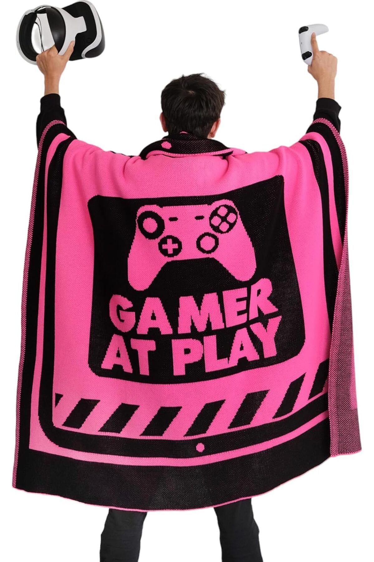 STOREMAX nffashopm Neon Gamer örgü battaniye 130 x 170 cm, yumuşak akrilik iplikten yapılmış konforlu b