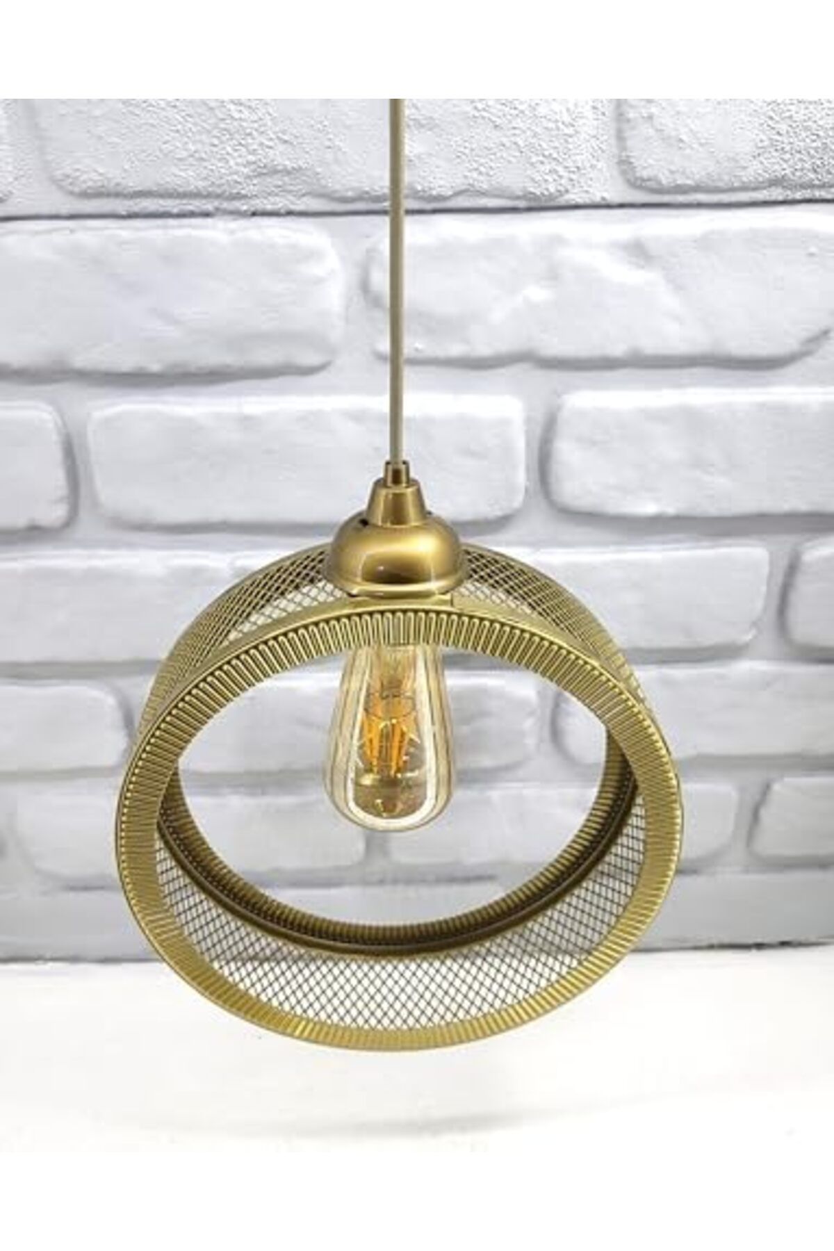 STOREMAX Gold Endüstriyel Metal Hasır Tel Dairesel Model Hol mutfak Tekli Sarkıt Avize Aydınlat