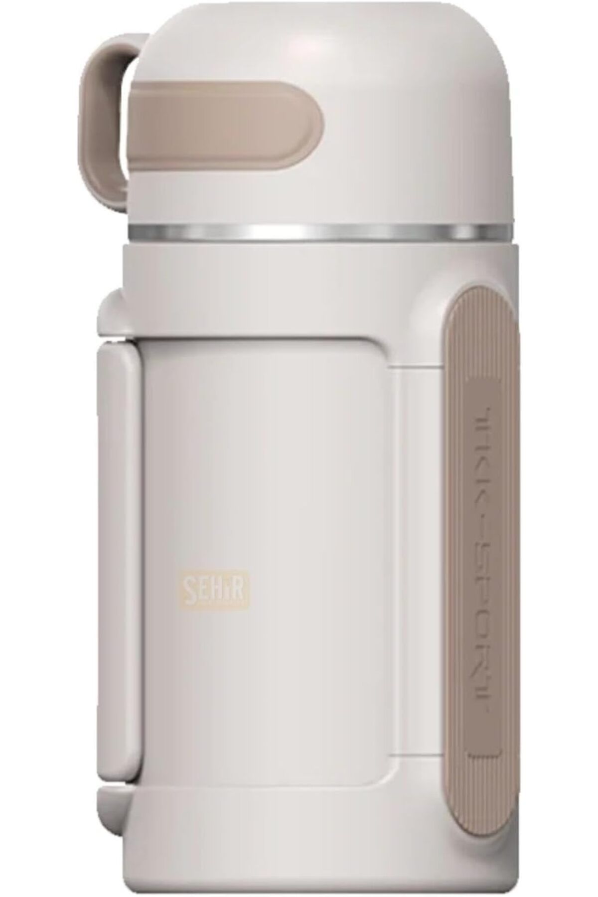 STOREMAX 1000ml Kulplu Fincan-Kapaklı Askılı Paslanmaz Çelik Termos Kamp Matarası (Beyaz)