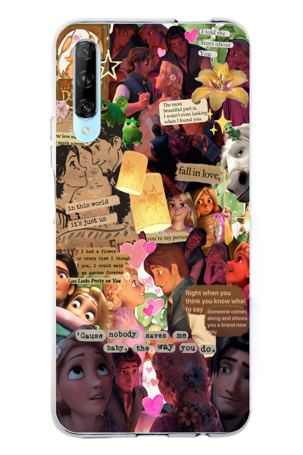 TechTree P Smart PRO Uyumlu Rapunzel Tangled Çıkartma Kolaj Tasarımlı Şeffaf Silikon Kılıf