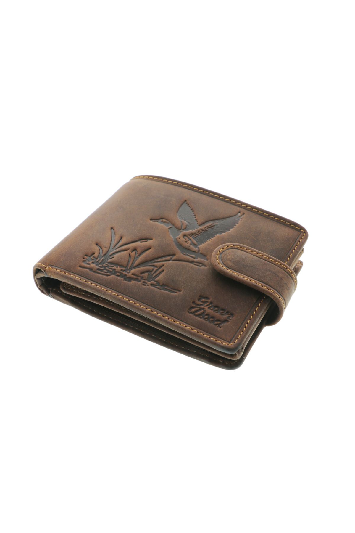 GiftExpress-Men's wallet in brown wild duck leather with clasp 3