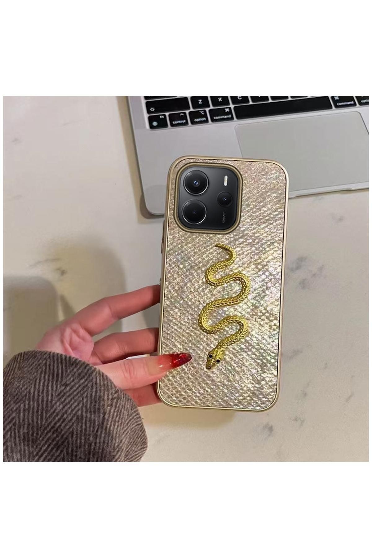 Pro Aksesuar Xiaomi Redmi Note 14 Uyumlu Kılıf Zebana Golden Serpent Silikon Kılıf Gold