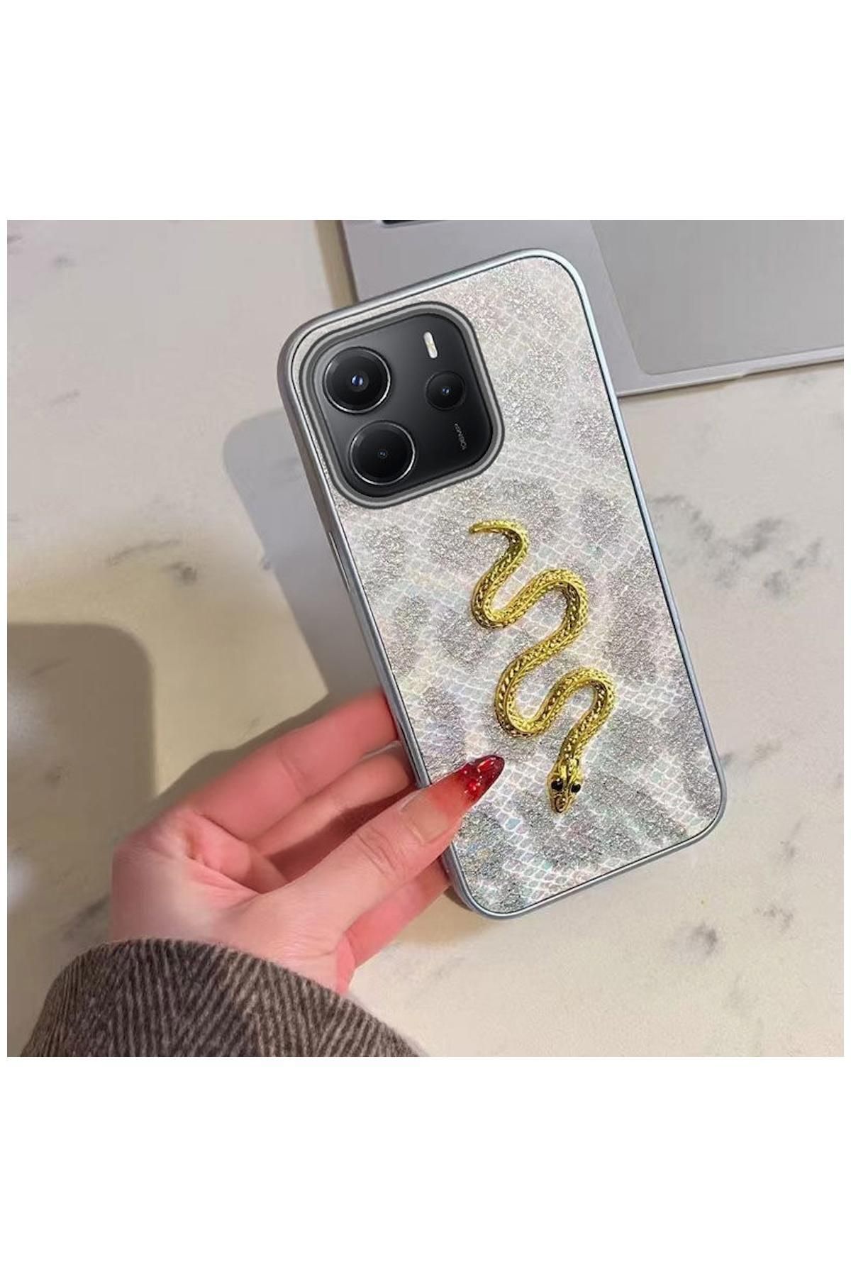 Pro Aksesuar Xiaomi Redmi Note 14 4G Uyumlu Kılıf Zebana Golden Serpent Silikon Kılıf Gri