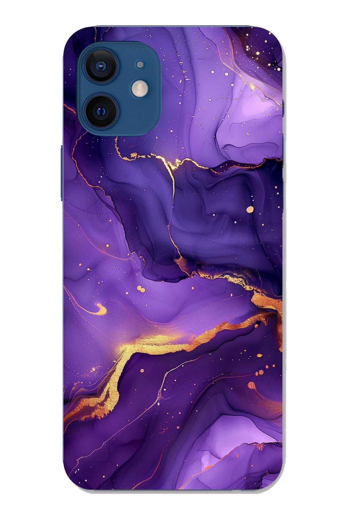 TechTree iPhone 12 Uyumlu Ametist Taşı Mor Mermer Şeffaf Silikon Kılıf