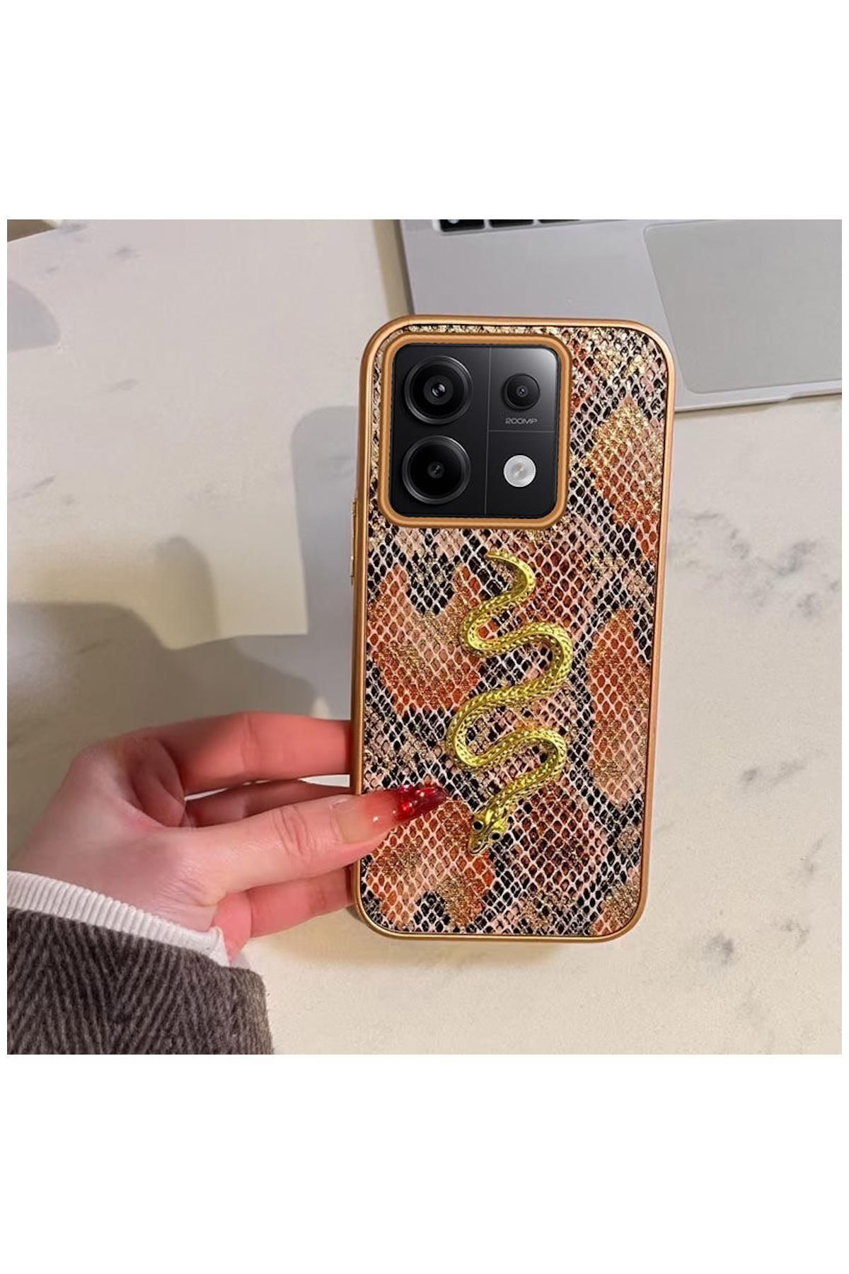 Pro Aksesuar Xiaomi Redmi Note 14S Uyumlu Kılıf Zebana Golden Serpent Silikon Kılıf Turuncu