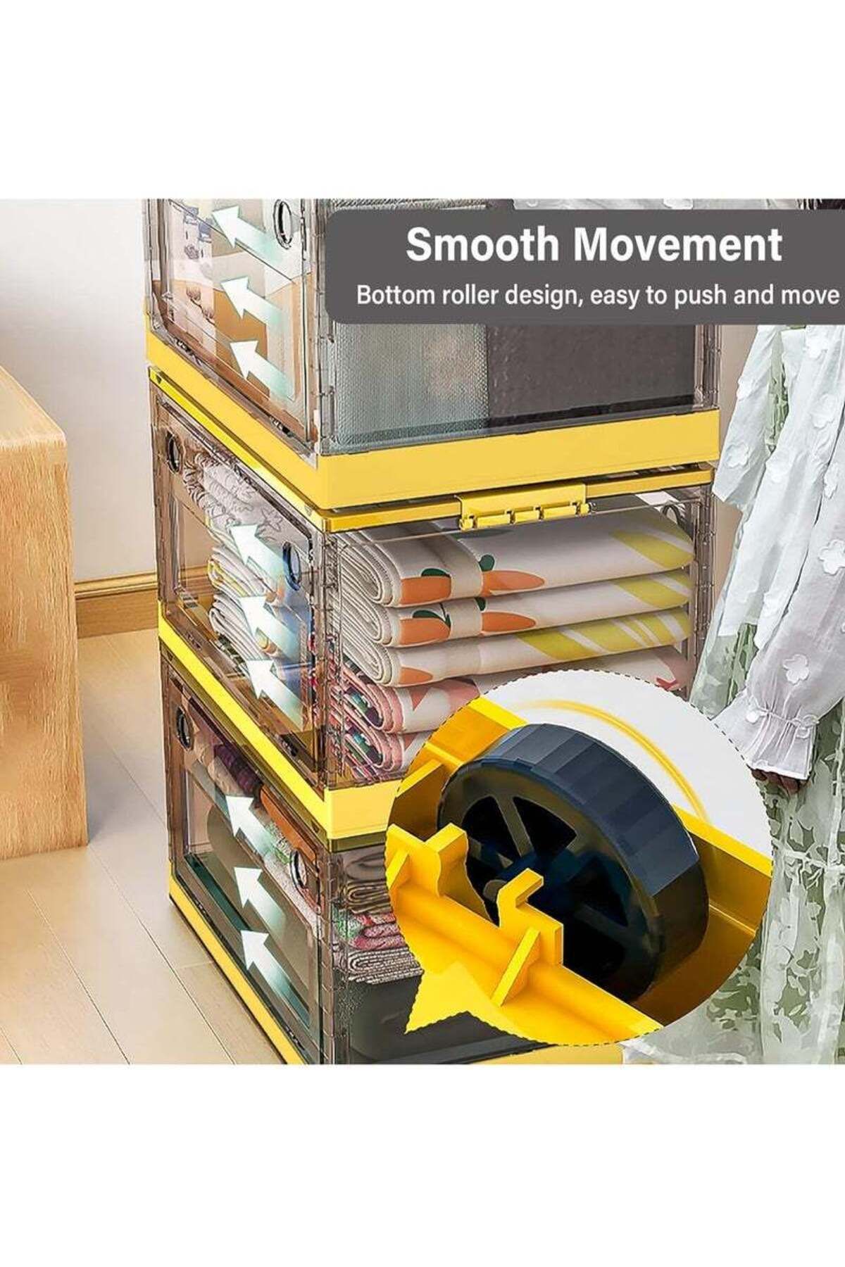 COOYA-Plastic Storage Box, Foldable Storage Case With Latching Lids and Wheels, Stackable Container 3