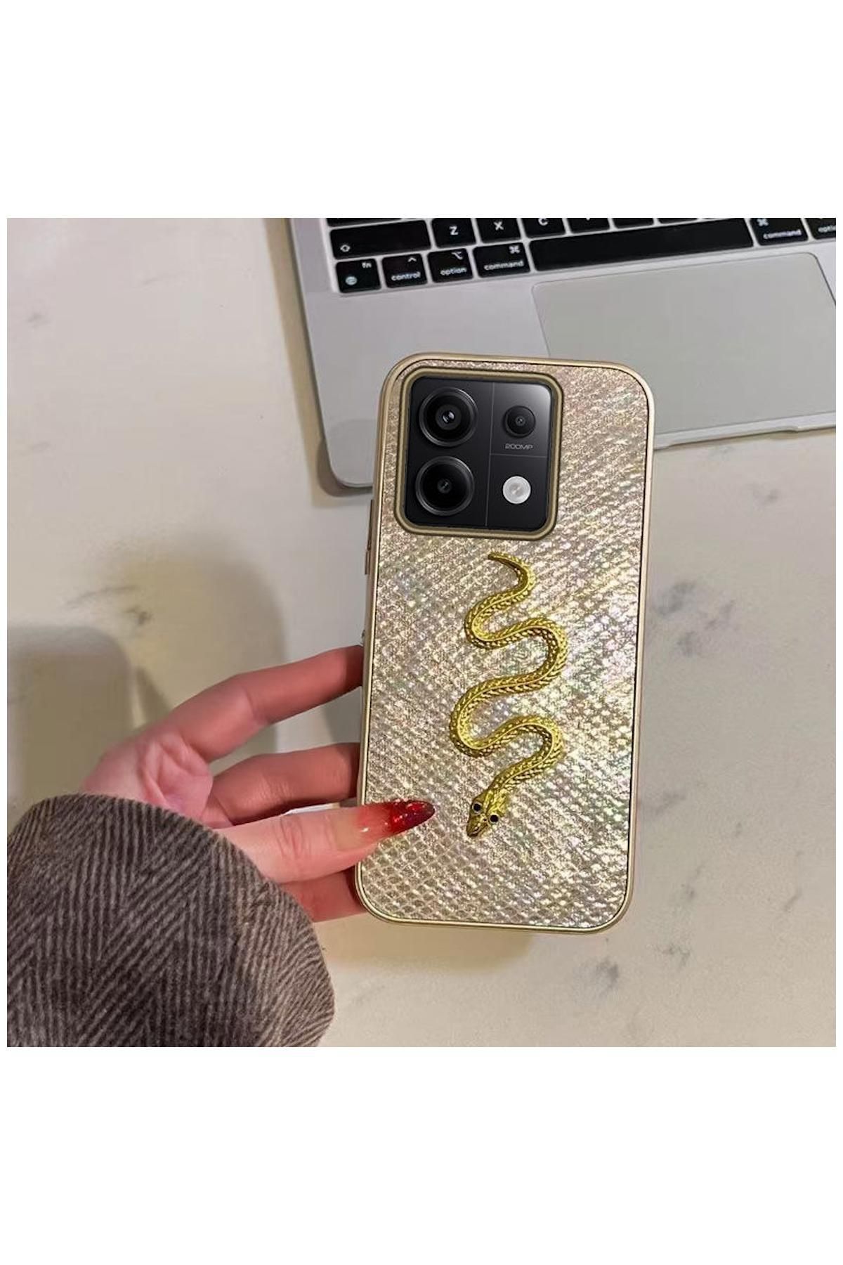 Pro Aksesuar Xiaomi Redmi Note 14S Uyumlu Kılıf Zebana Golden Serpent Silikon Kılıf Gold