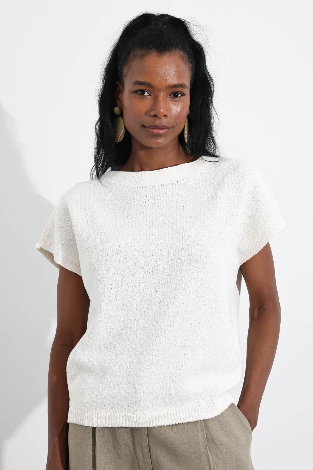 5in1Canpolat-Bone Low Sleeve Linen Knitted Knitwear 7001 5