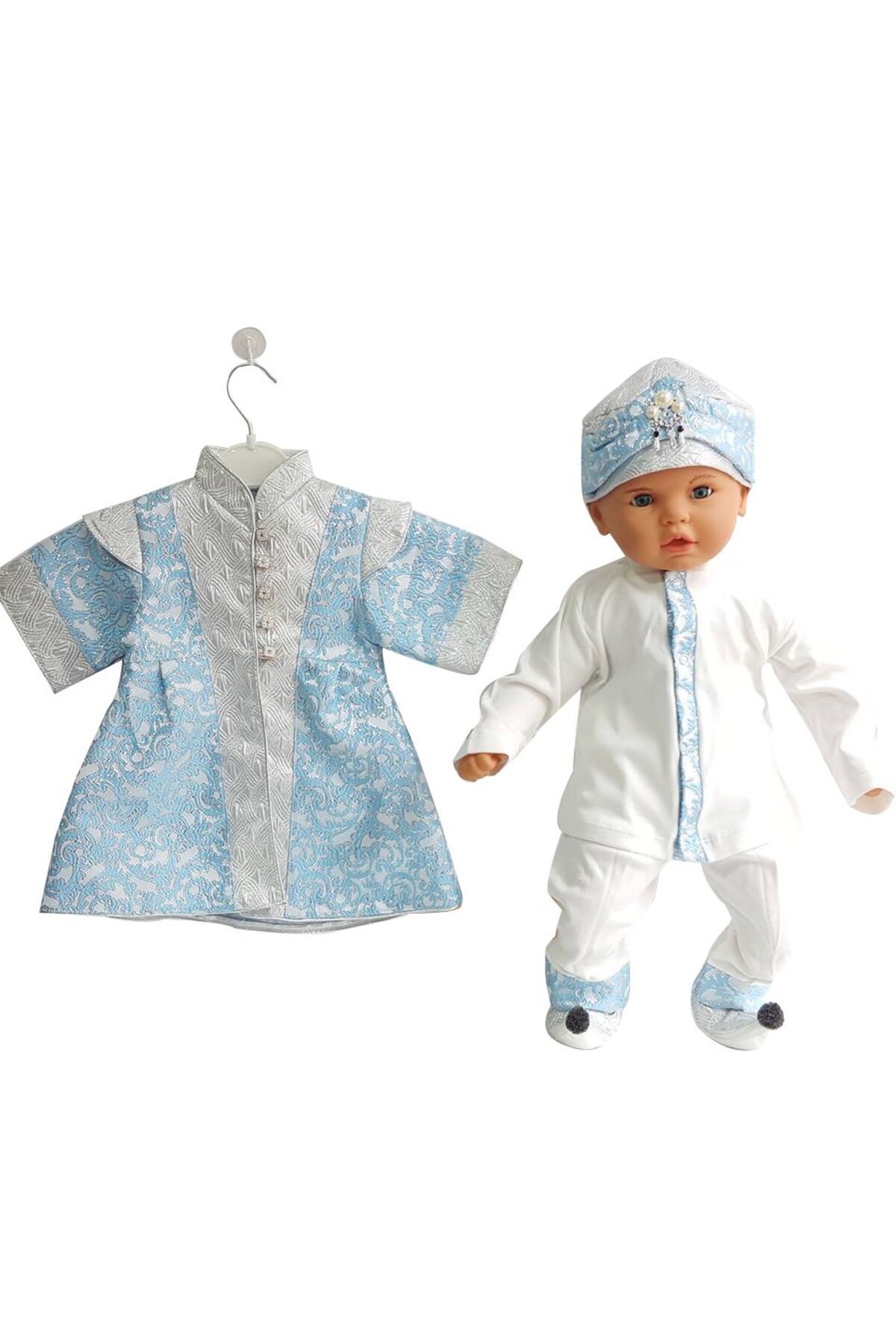 bebegen Sultan Mavi Gümüş İşlemeli Bebek Mevlüt Takımı fotoğrafı 3 (önizleme)