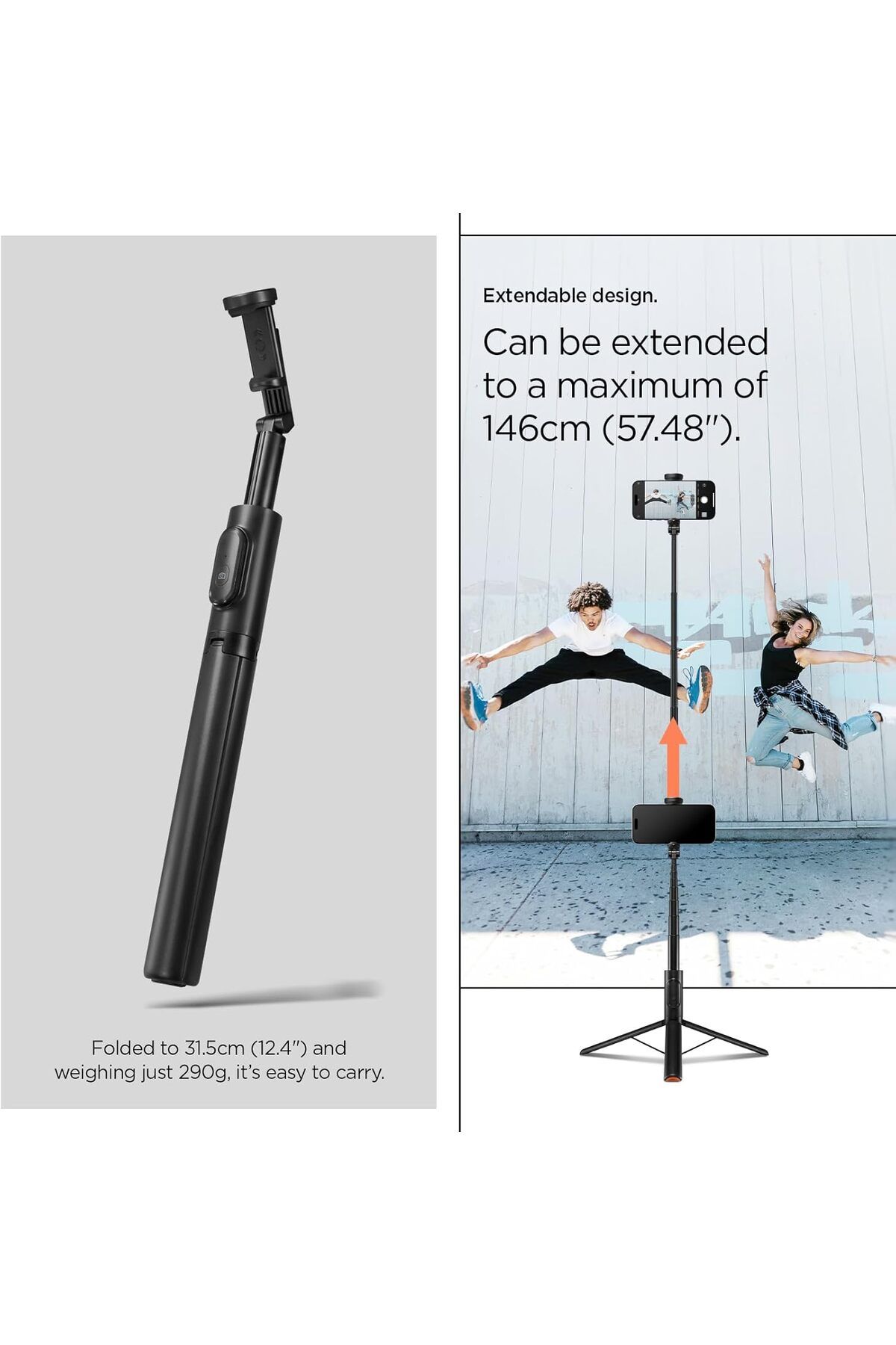 Spigen-حامل ثلاثي القوائم لعصا سيلفي أوتوماتيكية مقاس 57 بوصة مع جهاز تحكم عن بعد، قابل للدوران رأسيًا وأفقيًا - أسود 7