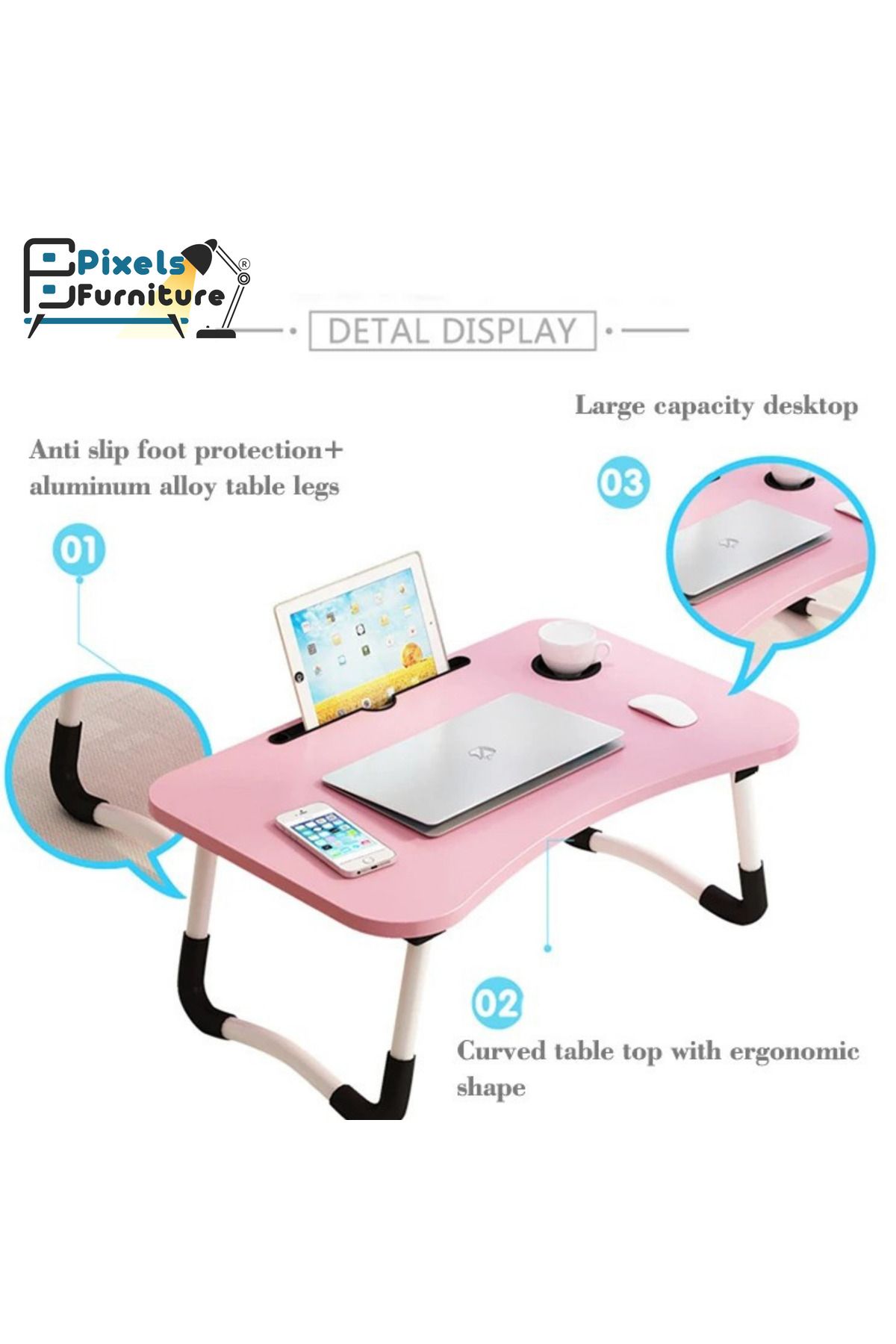 PixelsFurniture-Pixel Furniture Folding Computer Table with iPad Stand and Cup Holder, Green 2