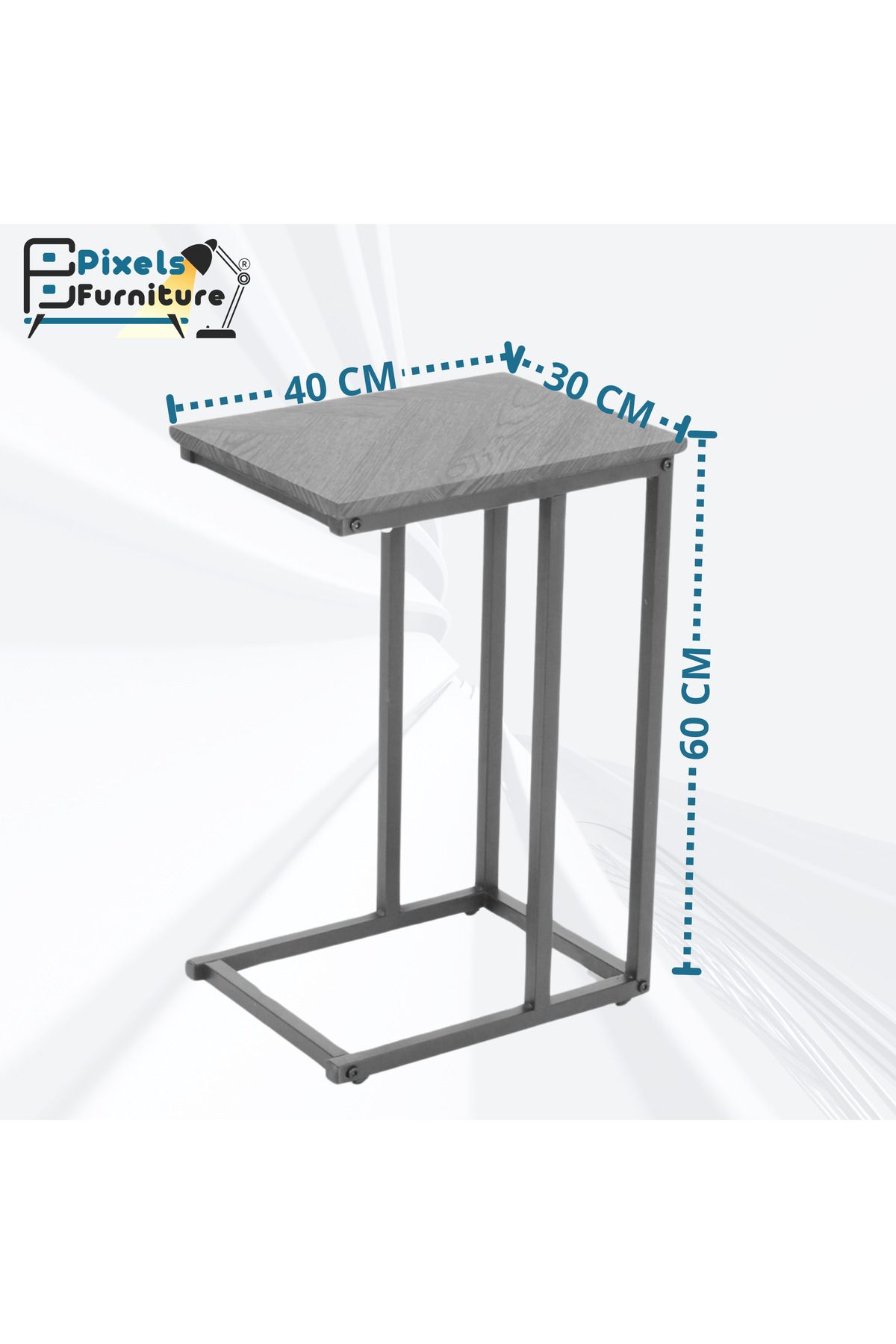 PixelsFurniture-Set of 2 Pixel Furniture C-Shaped Side Tables for Sofa and Bed, Grey 4