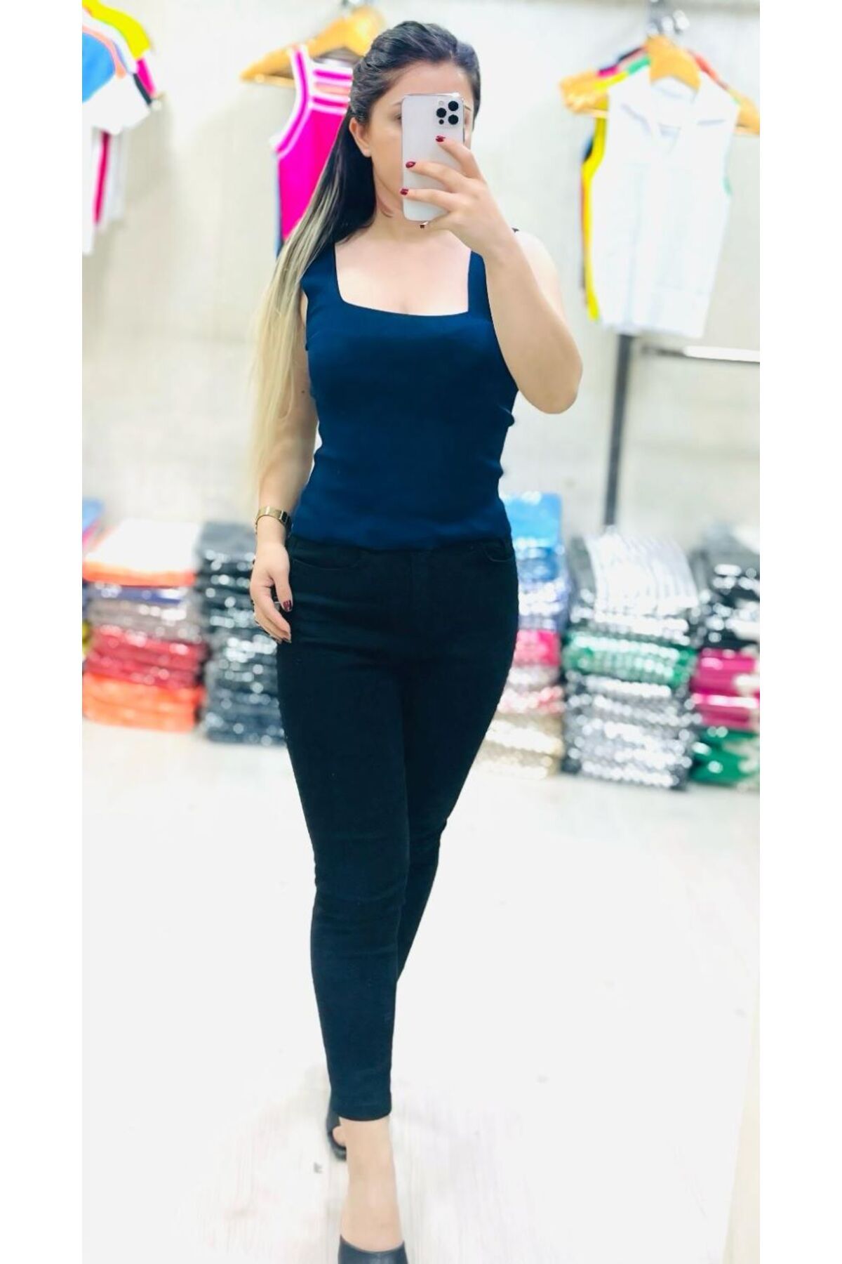 Butik Kadın Kalın Askılı Kare Yaka Crop