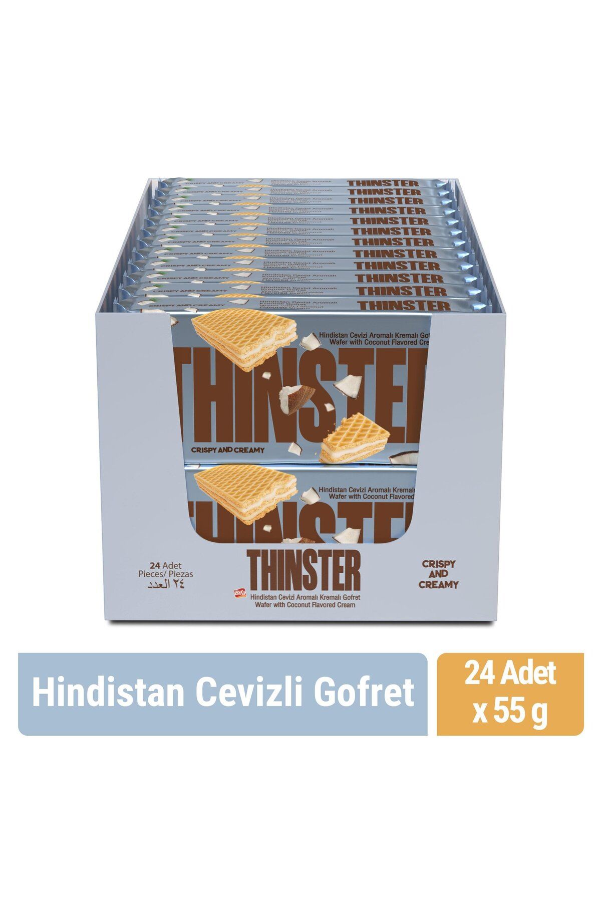 Thinster Hindistan Cevizli Kremalı Gofret 55 gr X 24 Adet