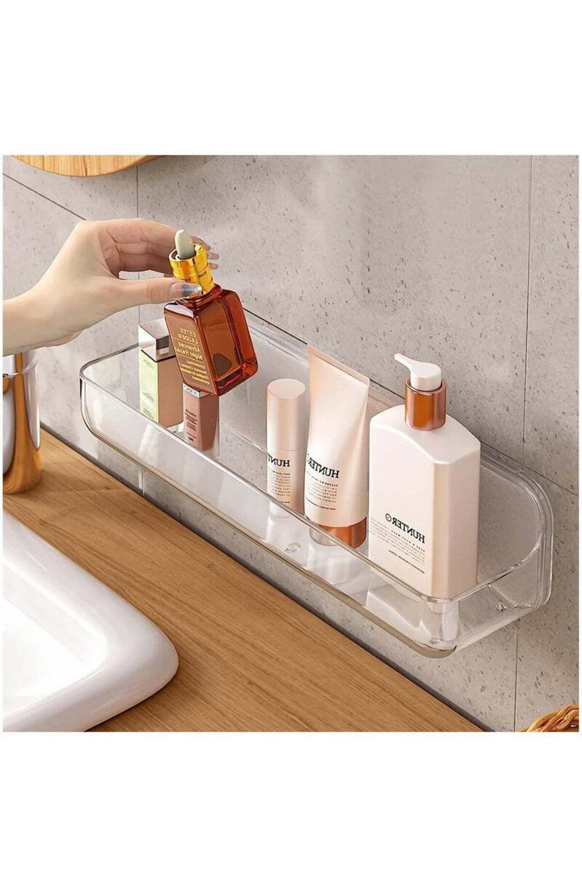 COOYA-Plastic Wall Mount Organizer, Adhesive Clear Acrylic Shelf, For Bathroom, Kitchen,7 * 3.8 * 5.5 Inch 4
