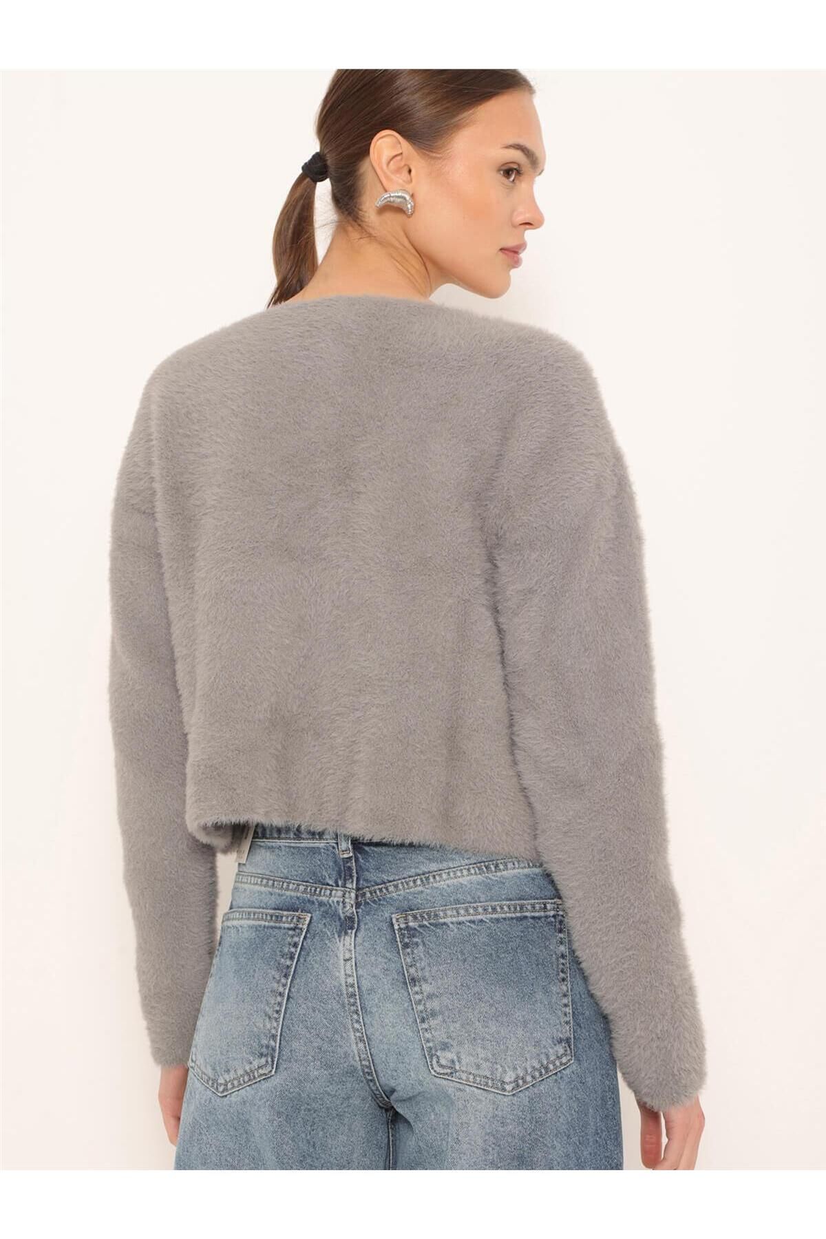 Coral-Gray Heart Buttoned Soft Cardigan 6