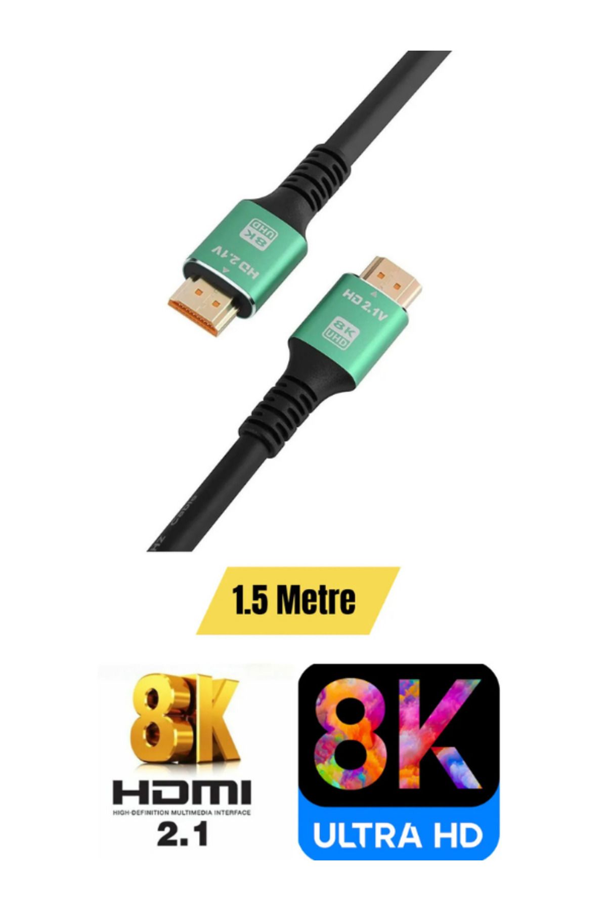 Hietech Ultra HDTV 8K Yüksek Hızlı 1,5 Metre HDMI kablosu 8K 60Hz, 4K 120Hz, 7680P HDR 2.1V 48GBS