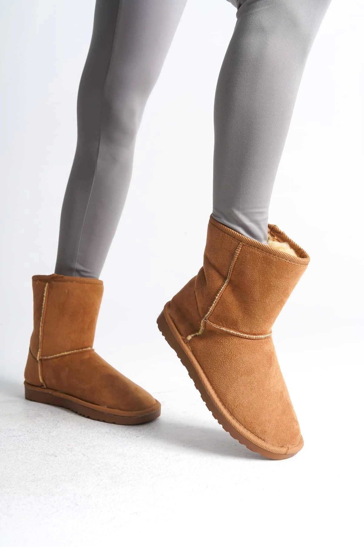 Joy Ayakkabı-Selina Laceless Flat Sole Suede Women's Boots Tt - Tan 4