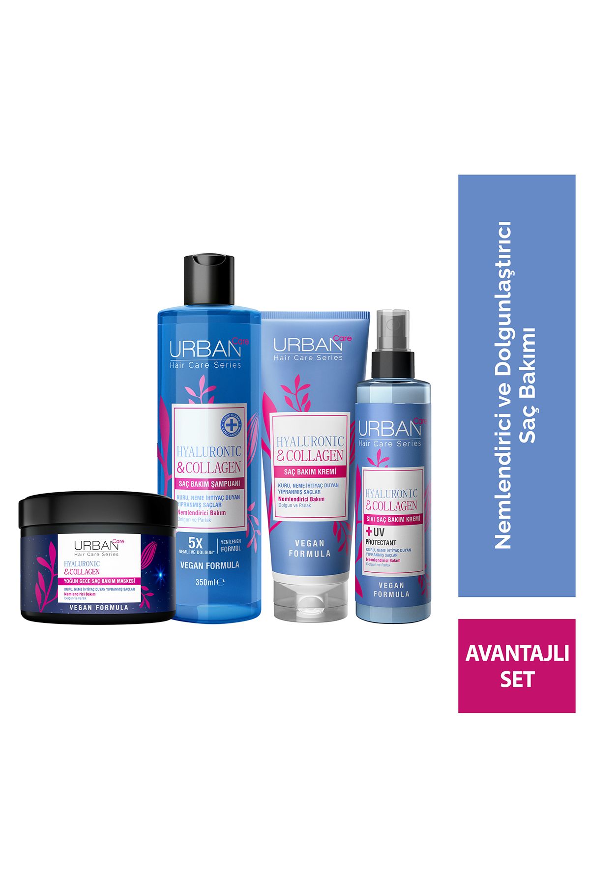 Hyaluronic & Collagenekstra Dolgunlaştırıcı Şampuan Krem Maske 4'lü Set-vegan