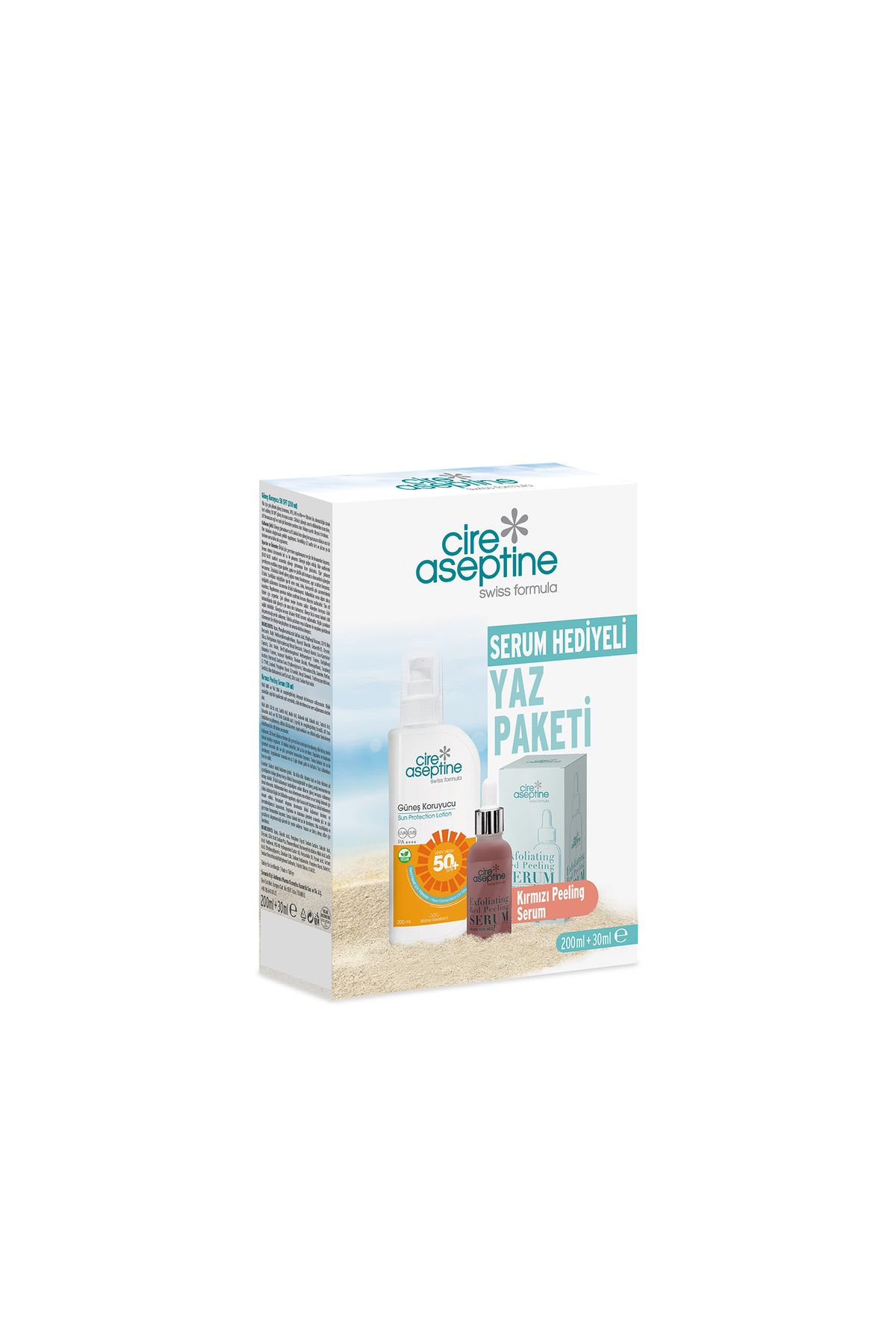 CIRE ASEPTINE Güneş Koruyucu 50 SPF 200 ml + Kırmızı Peeling Serum 30 ml Kutu