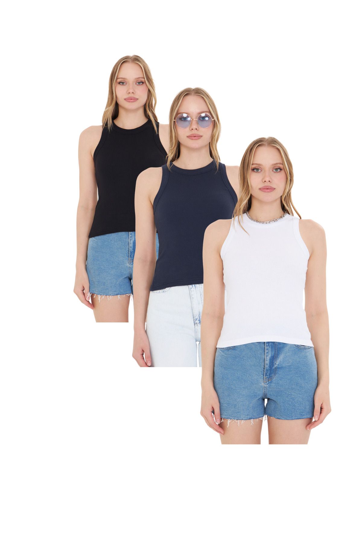 THIFF GYMWEAR Kadın Premium Doku Fitilli Pamuklu Atlet 3'lü Set