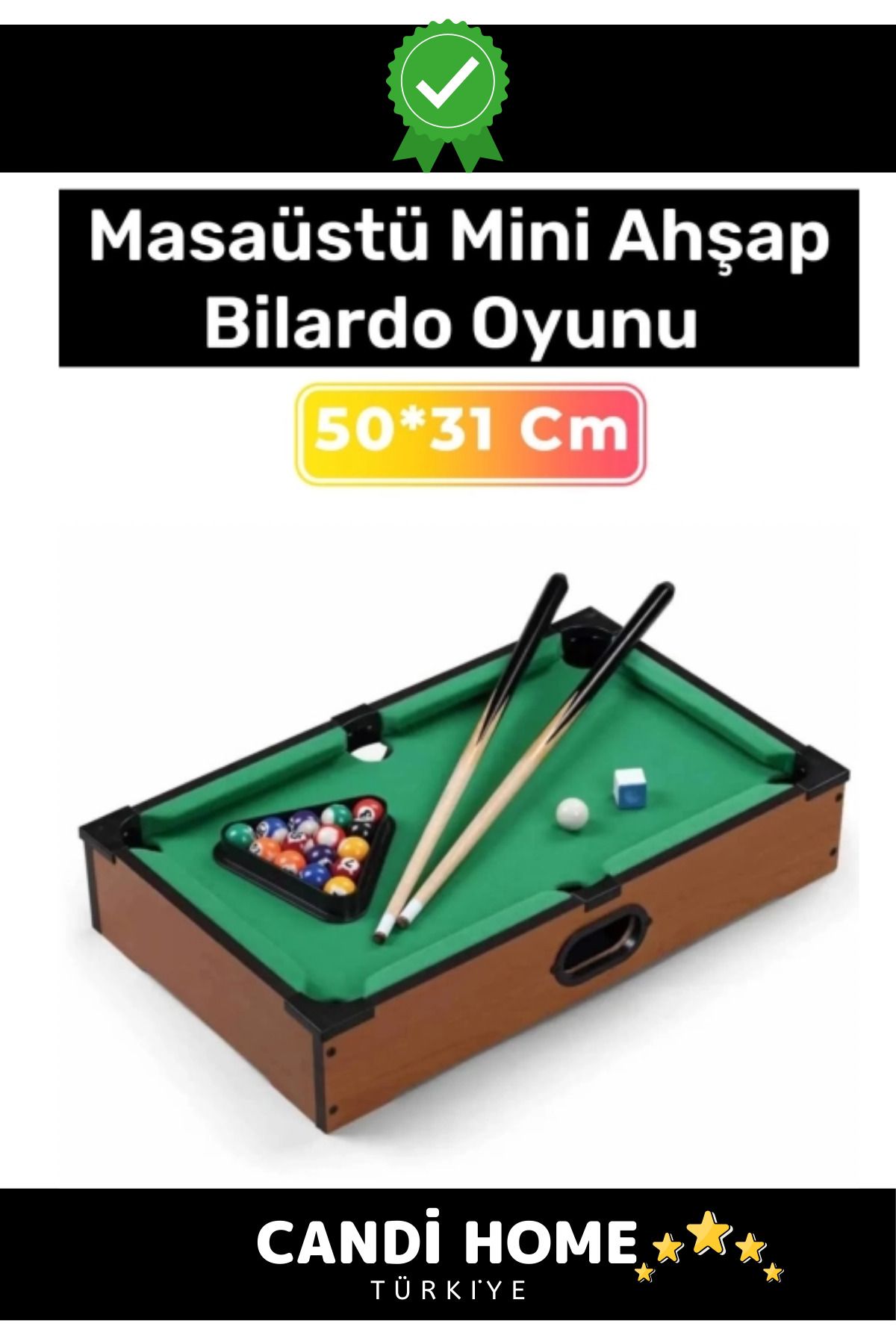 HOBİ CONDİ New Premium 50*31 Cm Özel Seri Portatif Taşınabilen Dayanıklı Mini Masa Üstü Ahşap Bilardo Oyunu