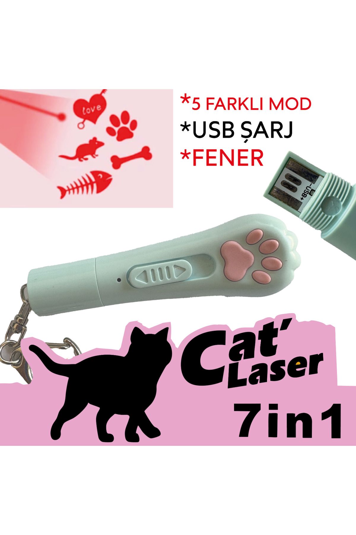 Axis 7 Farklı Modlu Şarjlı Kedi Oyun Lazeri