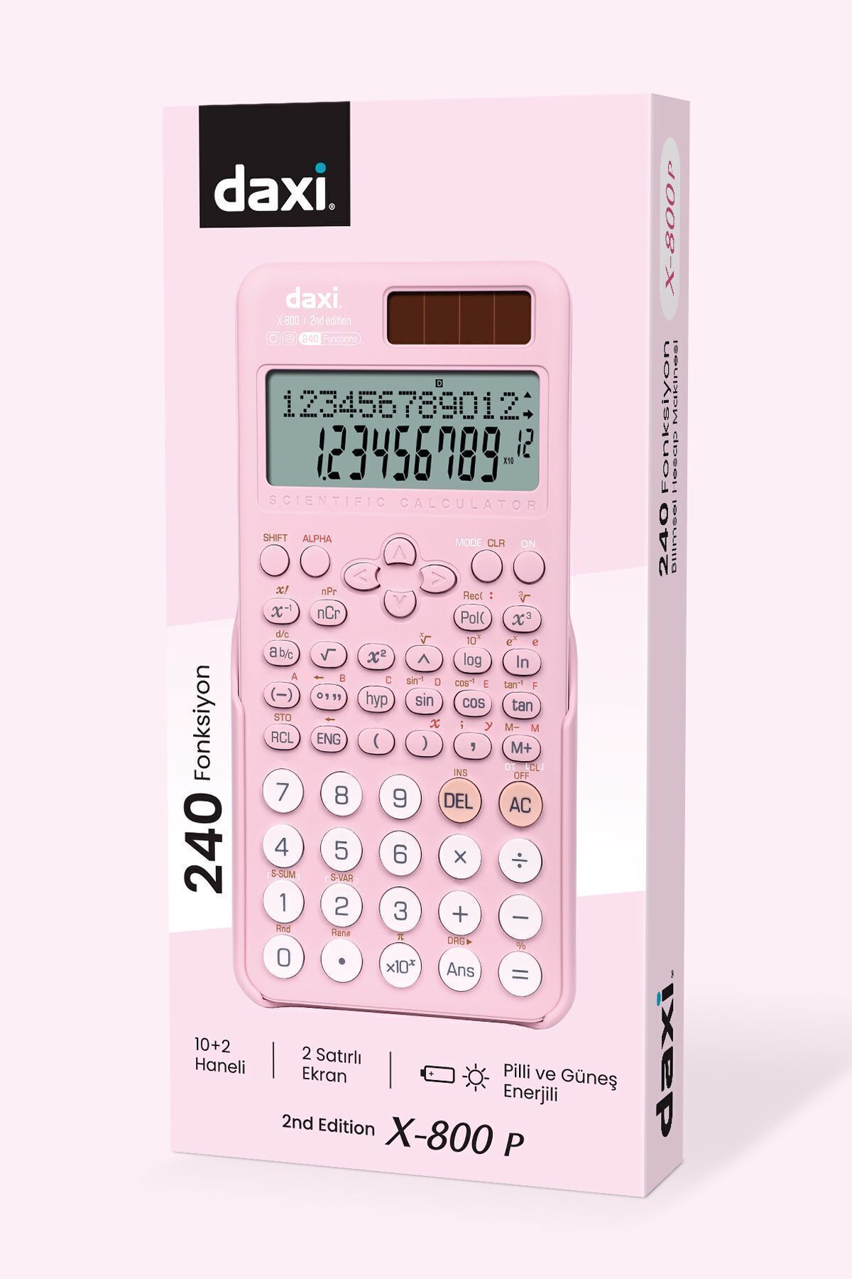 Techno Stock X-800 Yeni Nesil 240 Fonksiyonlu Bilimsel Hesap Makinesi, Pastel Pembe