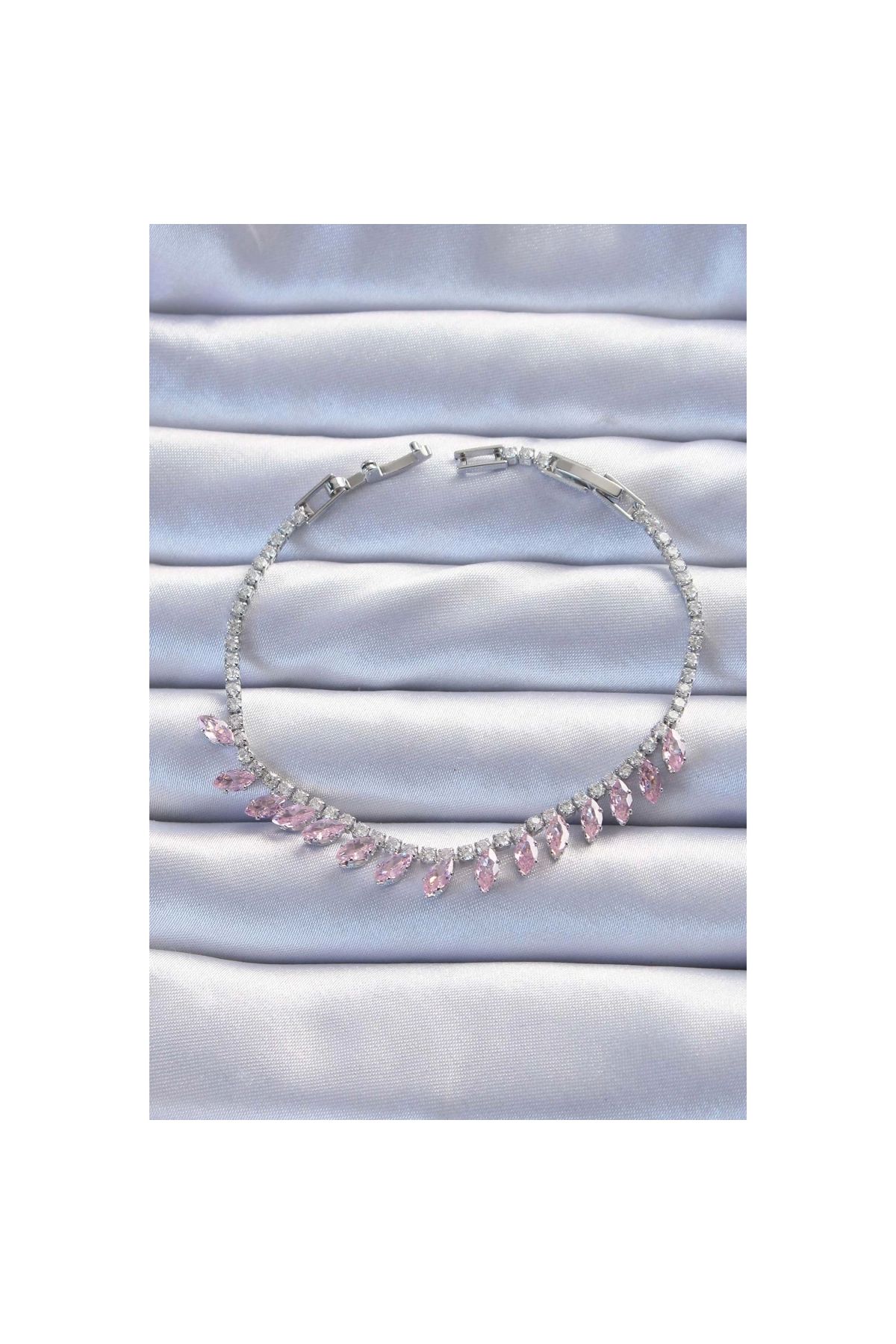 Marsilyan Pirinç Vip Seri Gümüş Renk Pembe Zirkon Taşlı Bileklik - TJ-BB6326