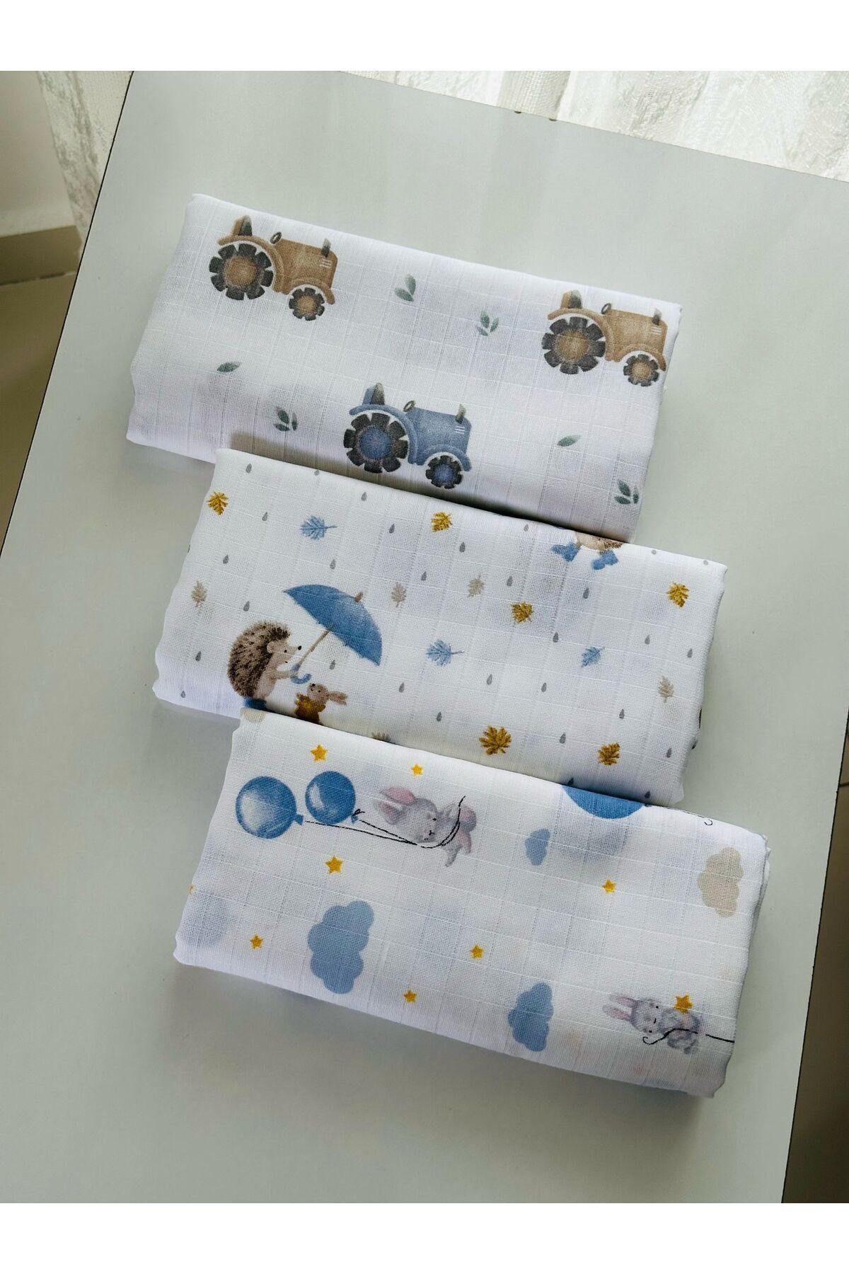 Fulya Tuhafiye-100% Cotton 3-Piece Muslin Baby Blanket Set Oeko-Tex Certified Muslin Blanket 80 X 90 cm 3