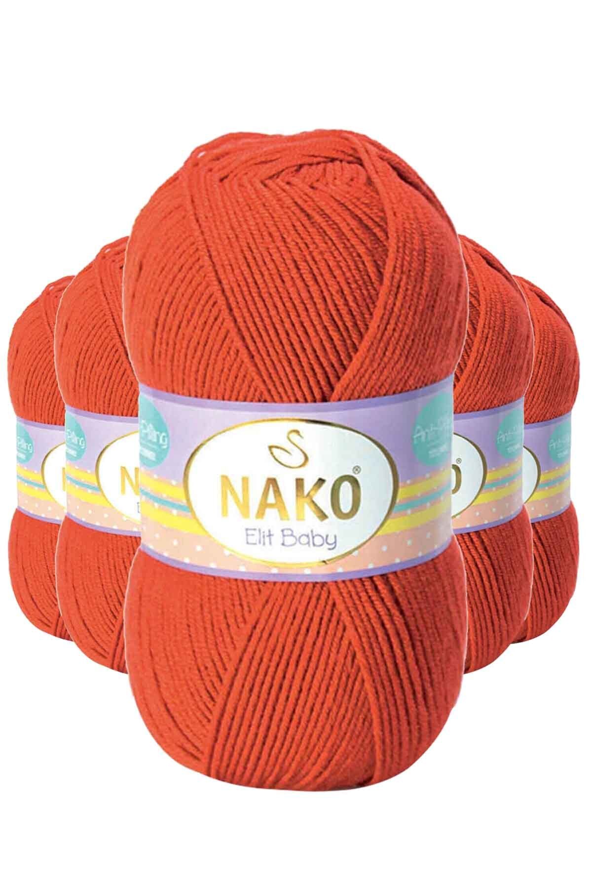 NAKO 5 Adet Elite Baby El Örgü İpi Tüylenmeyen Bebek Yünü Mercan Taşı 10701