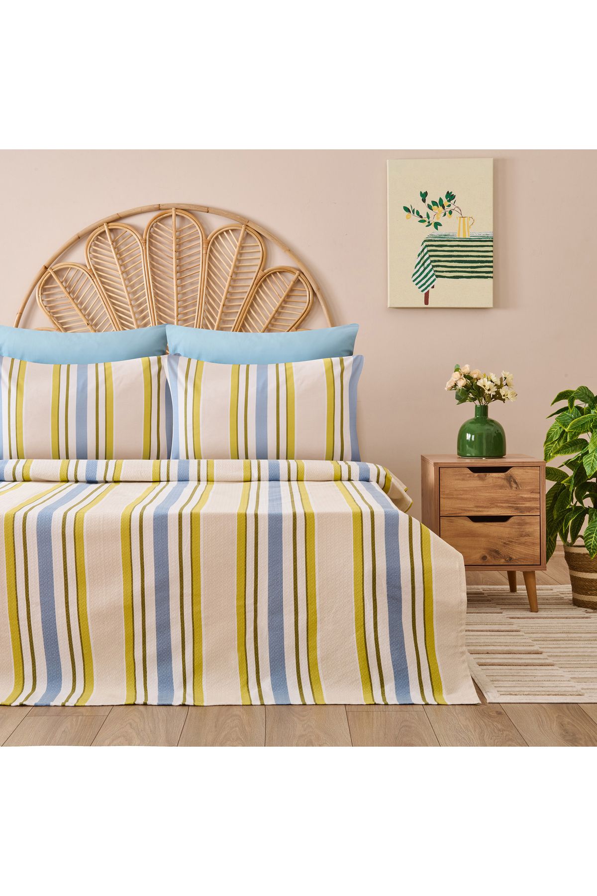 Evidea Soft Verano Çift Kişilik Pike Takımı - Bej / Yeşil