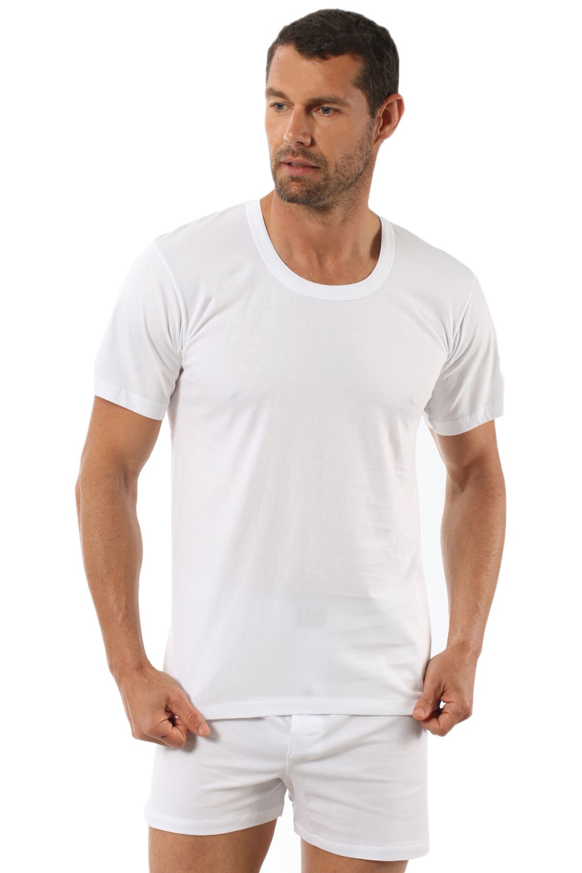 ÖZKAN underwear-Özkan 0059 Men's 100% Cotton Single Jersey Fabric Open Neck Half Sleeve Undershirt 6