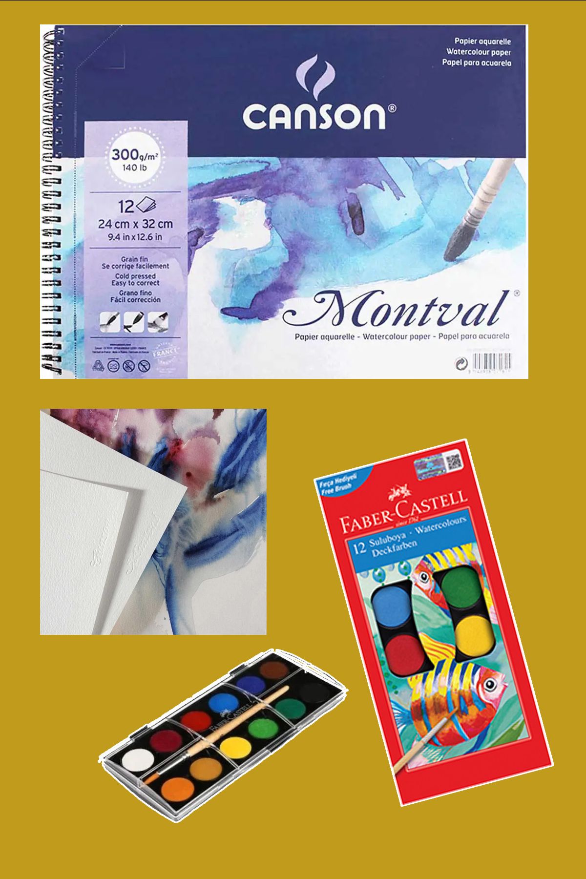 everart Montval Suluboya Defteri 300gr 24x32 12 Sayfa + Sulu Boya Seti / 200807319