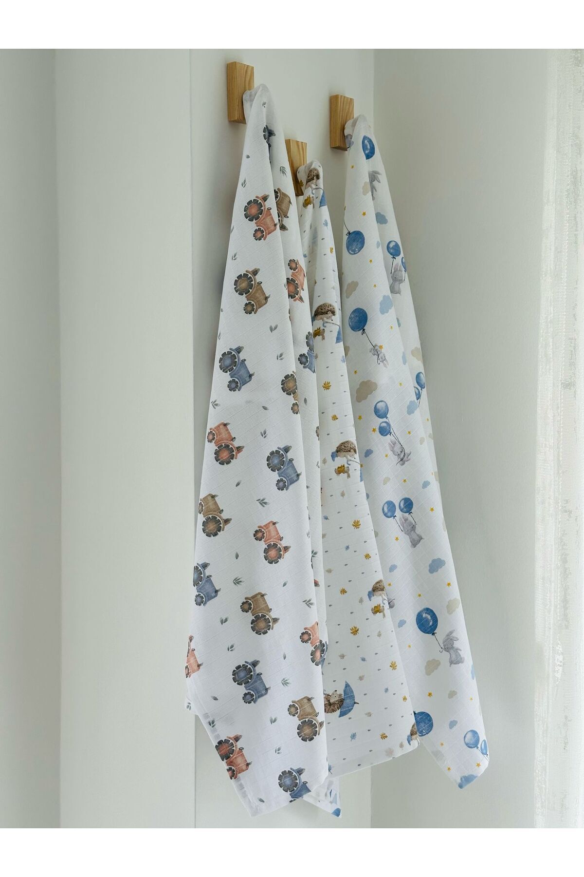 Fulya Tuhafiye-100% Cotton 3-Piece Muslin Baby Blanket Set Oeko-Tex Certified Muslin Blanket 80 X 90 cm 2