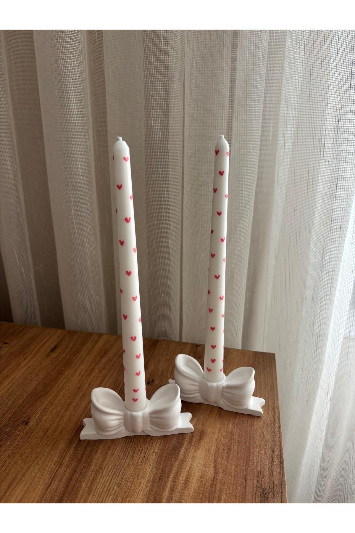 flame candle FİYONK ŞAMDAN 2'Lİ SET , PEMBE KALPLİ DOĞAL SOYA WAX , AMBER KOKULU