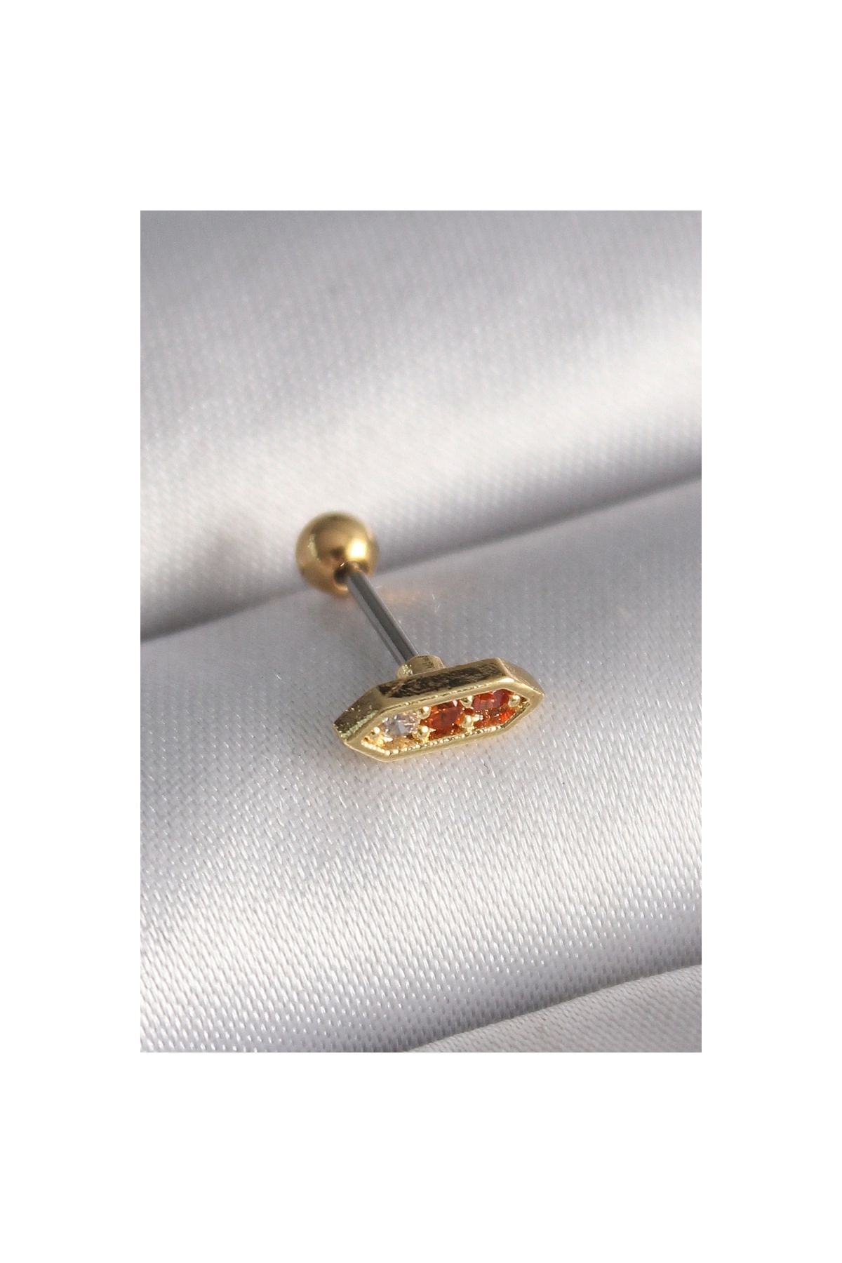 Marsilyan 316L Çelik Gold Renk Turuncu Zirkon Taşlı Tragus Piercing - TJ-PR1284