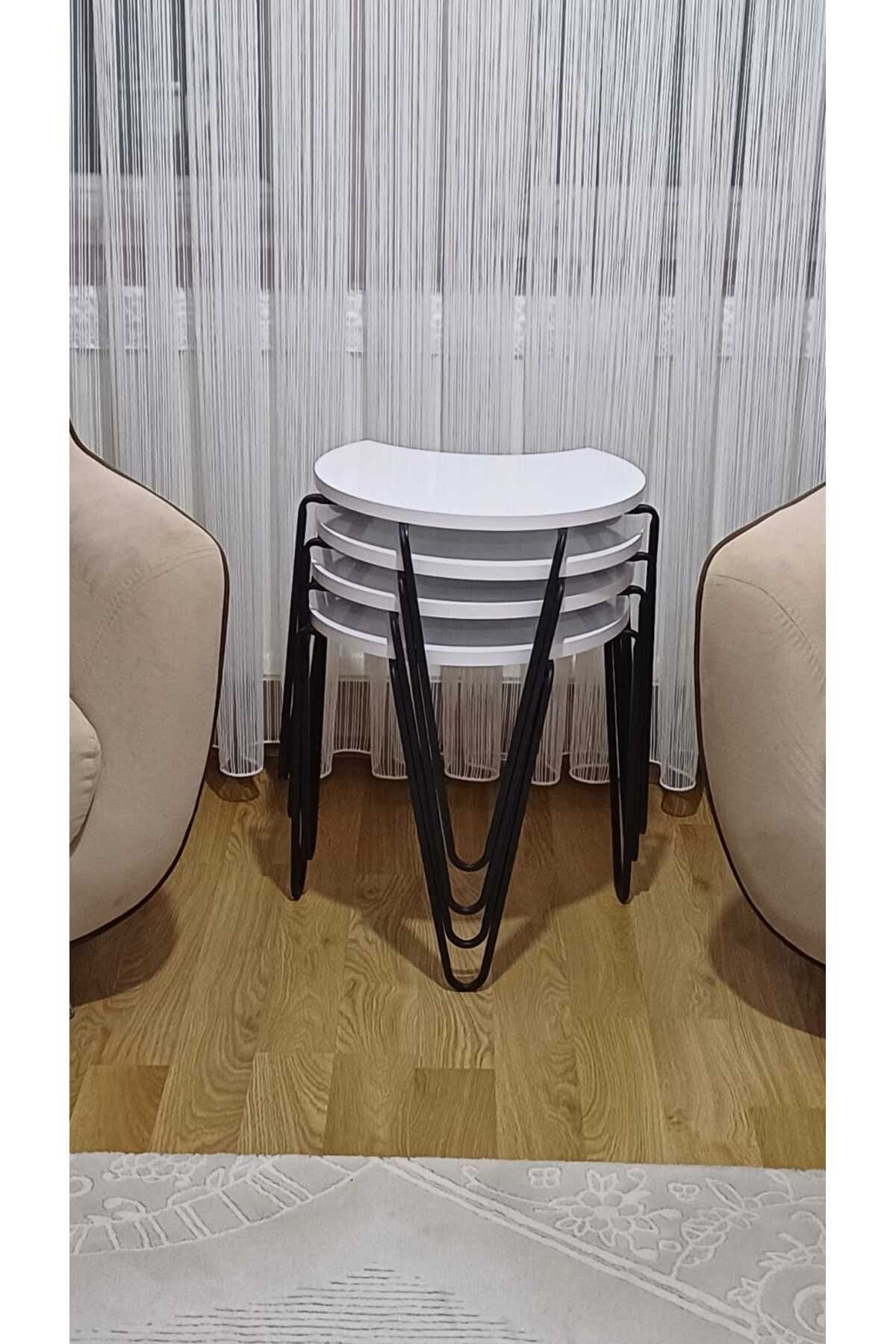 HABİGO Ay Parçası MDF Tabla, METAL Ayaklı Zigon ve Orta Sehpa – 4 Parçalı Çok Amaçlı Sehpa Seti