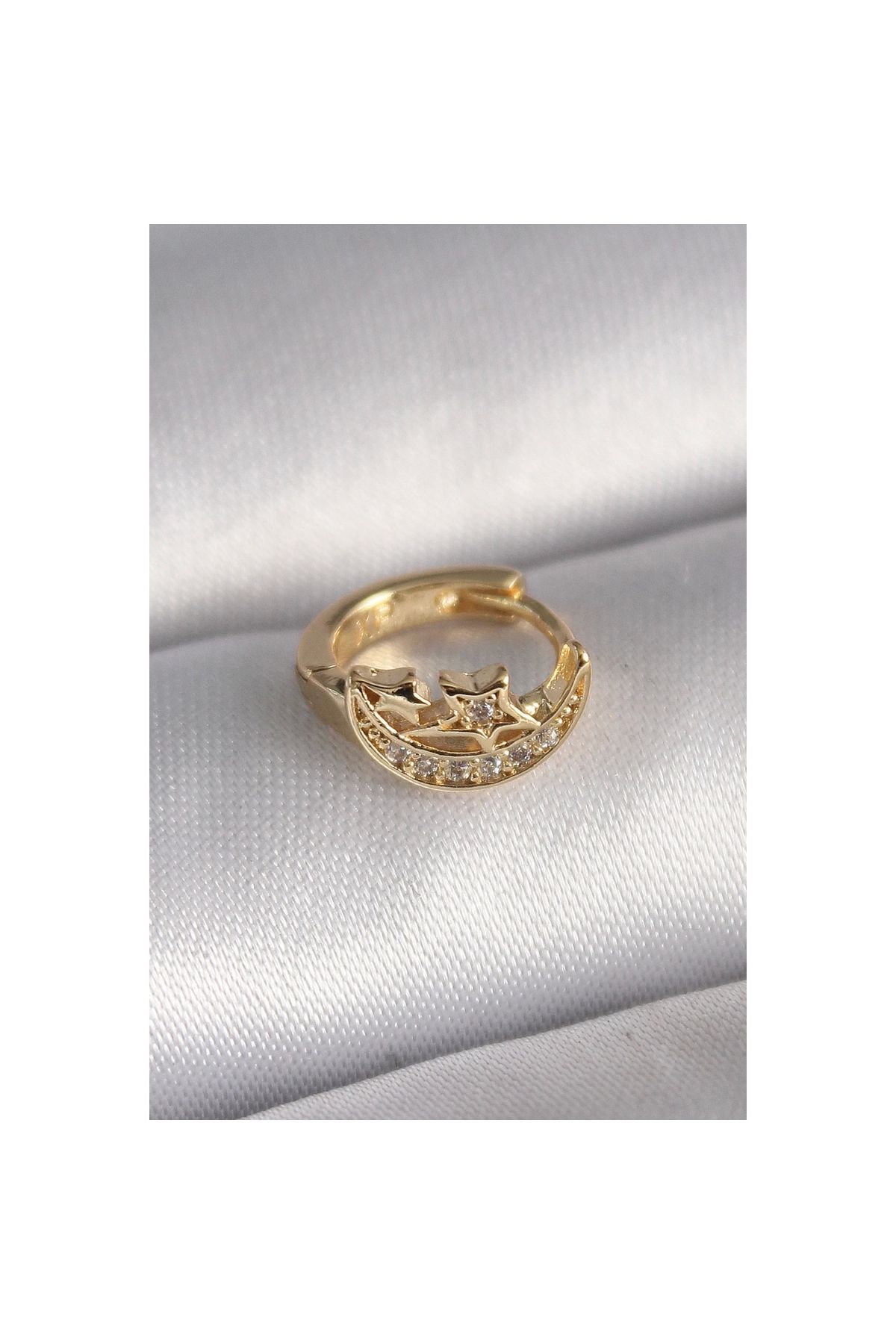 Marsilyan 316L Çelik Gold Renk Zirkon Taşlı Ay Yıldız Model Tragus Piercing - TJ-PR1322