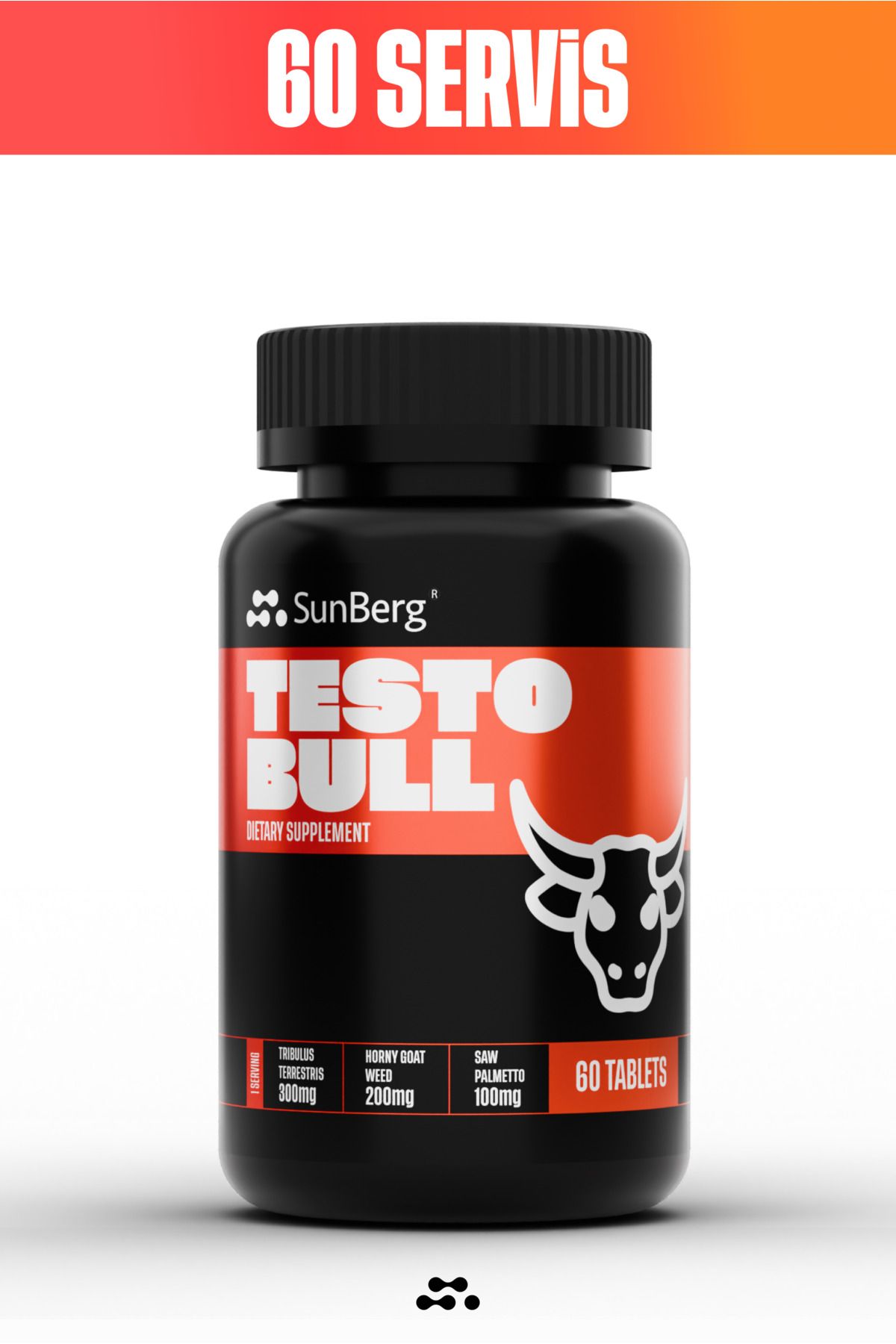 SunBerg TestoBull | Tribulus Terrestris Saw Palmetto Horny Goat Weed - 60 Servis