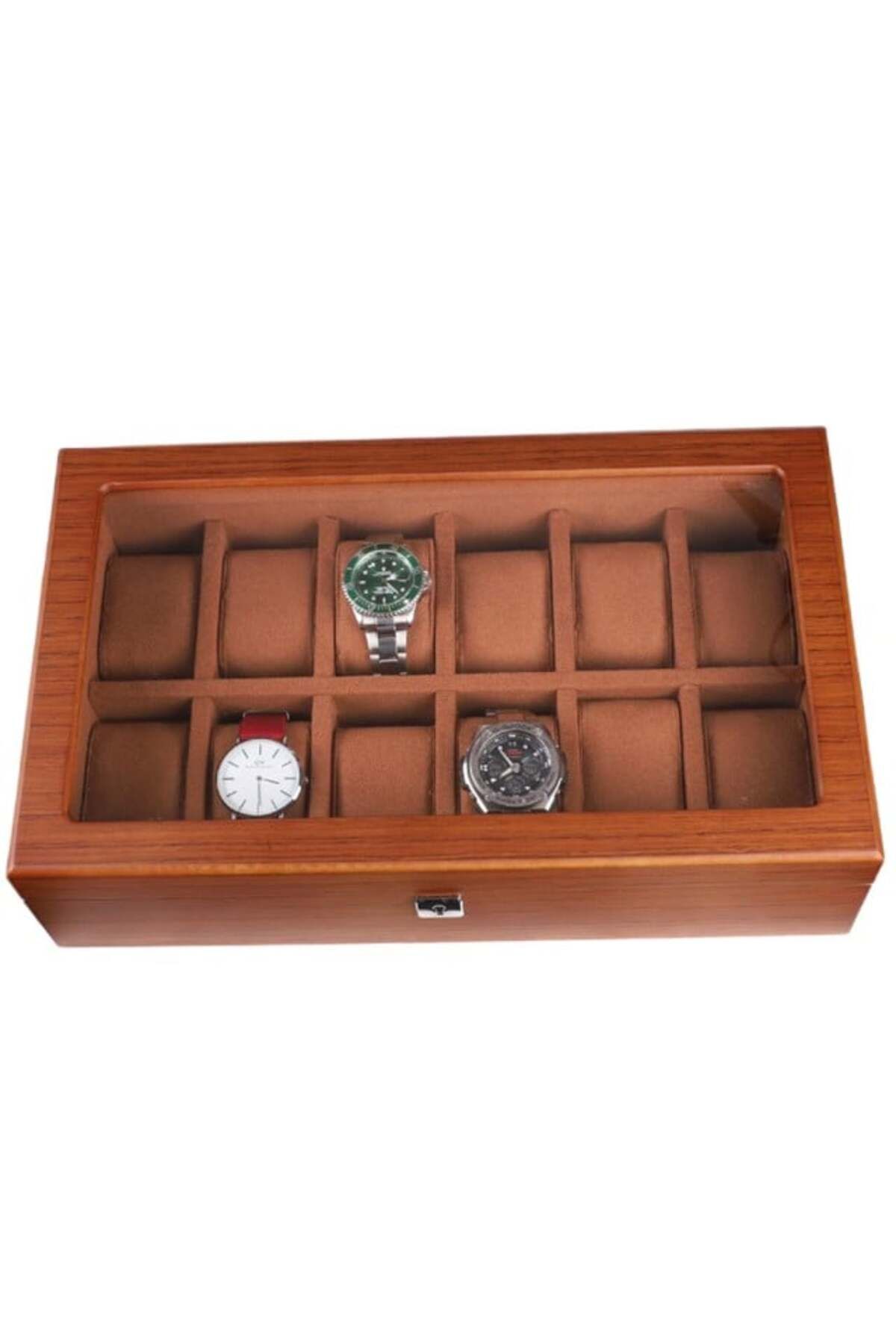 PUFO-Wooden Box For Storing And Organizing 12 Watches, Elite Edition Model, With Key, Brown 3