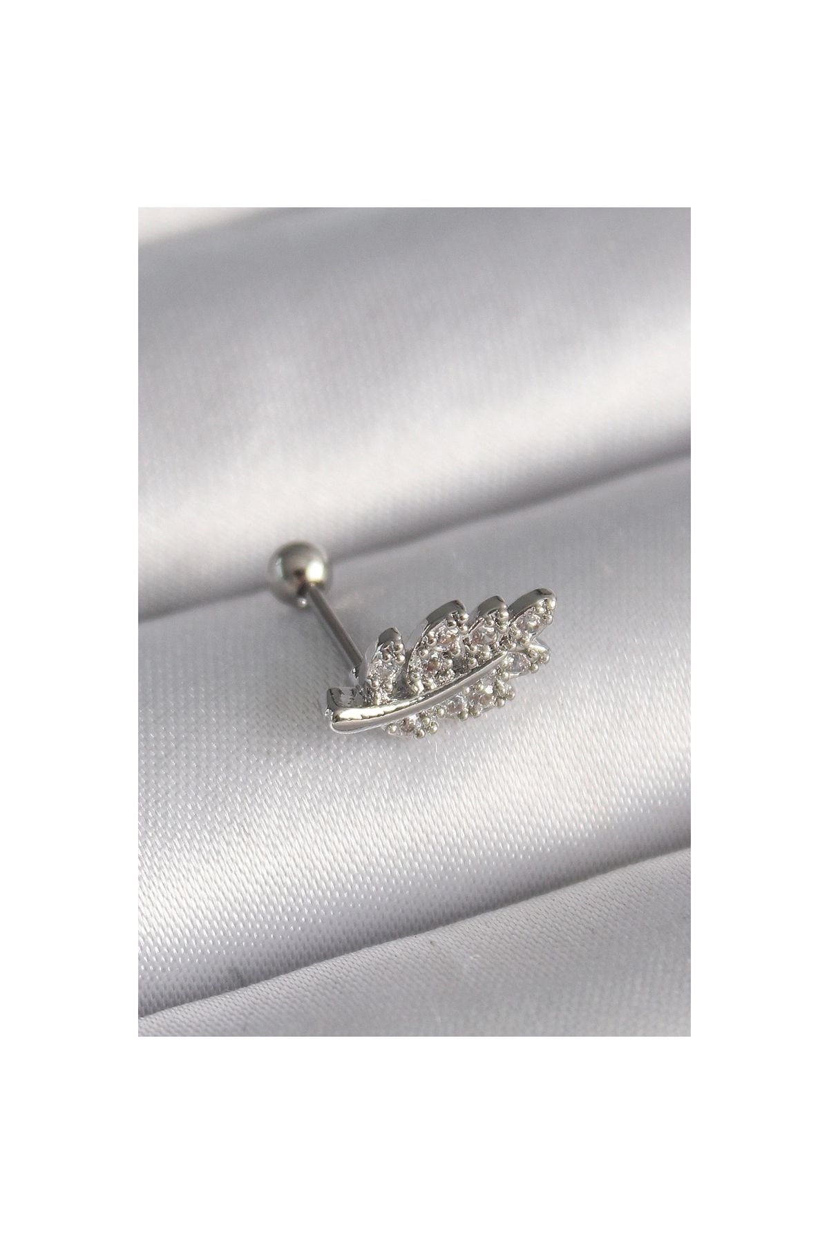 Marsilyan 316L Çelik Gümüş Renk Zirkon Taşlı Dal Tragus Piercing - TJ-PR1259