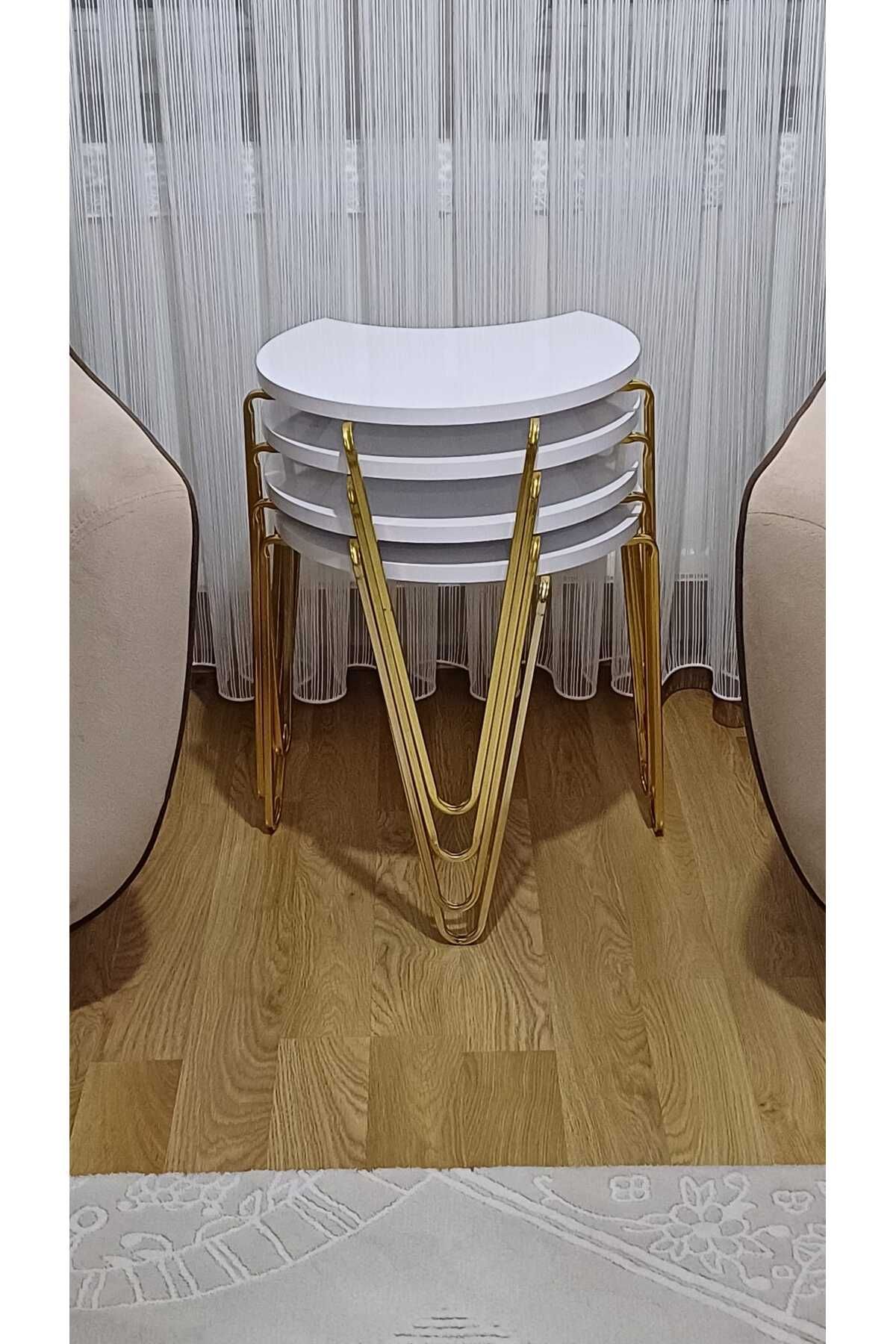HABİGO Ay Parçası MDF Tabla, METAL Ayaklı Zigon ve Orta Sehpa – 4 Parçalı Çok Amaçlı Sehpa Seti