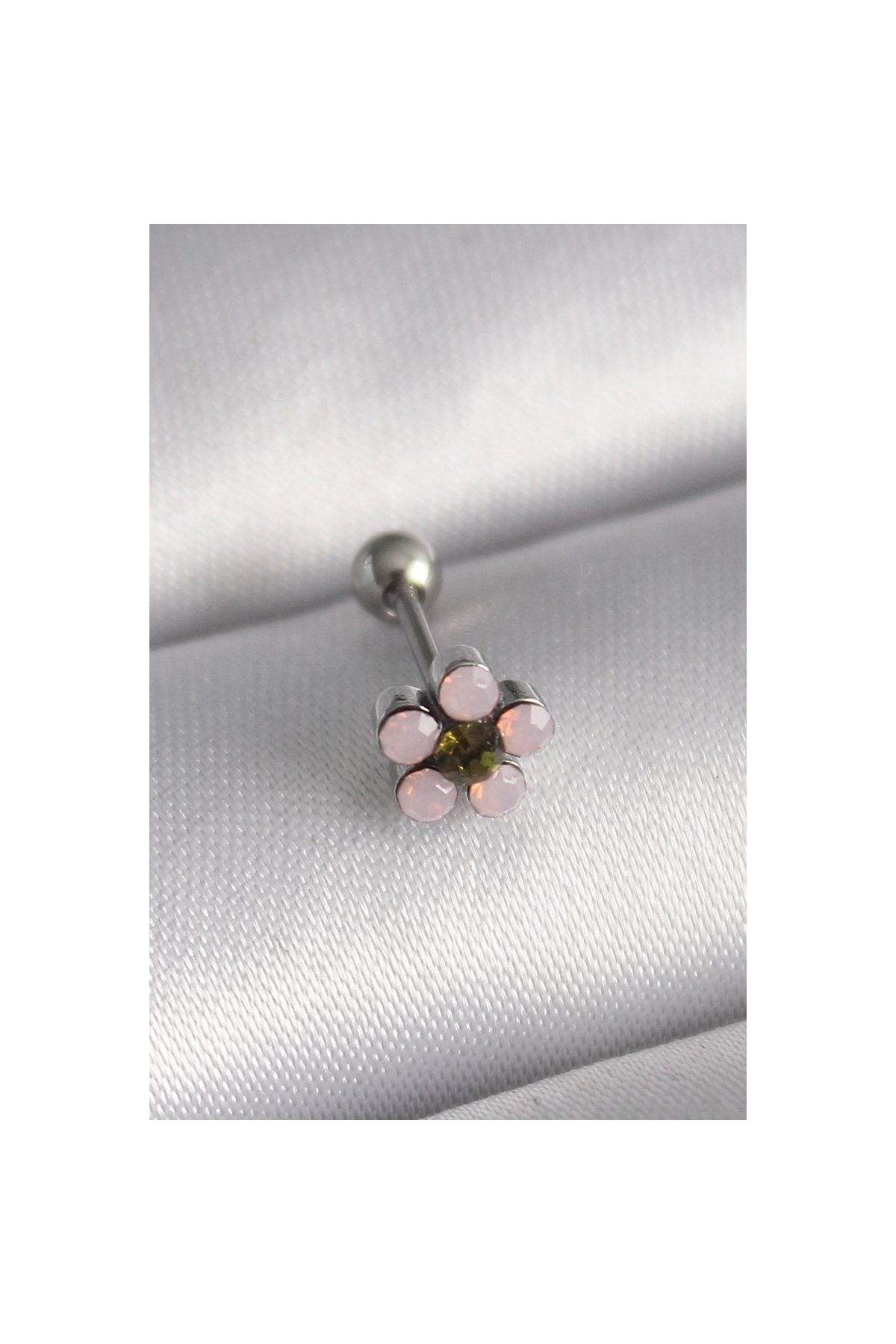 Marsilyan 316L Çelik Gümüş Renk Zirkon Taşlı Çiçek Tragus Piercing - TJ-PR1277