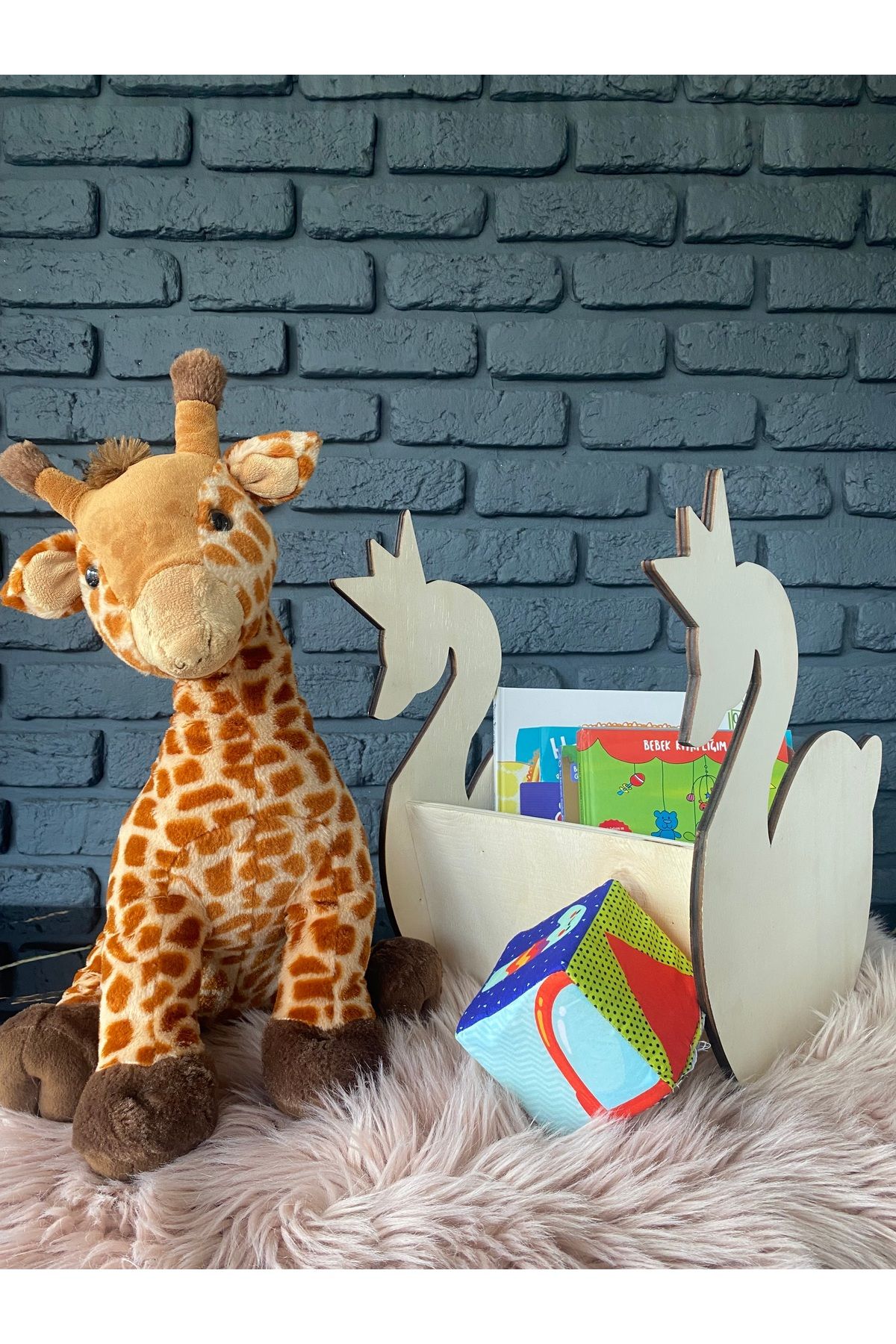 LNDHOME STORE Montessori Ahşap Oyuncak ve Kitap Kutusu/Düzenleyici-Kuğu